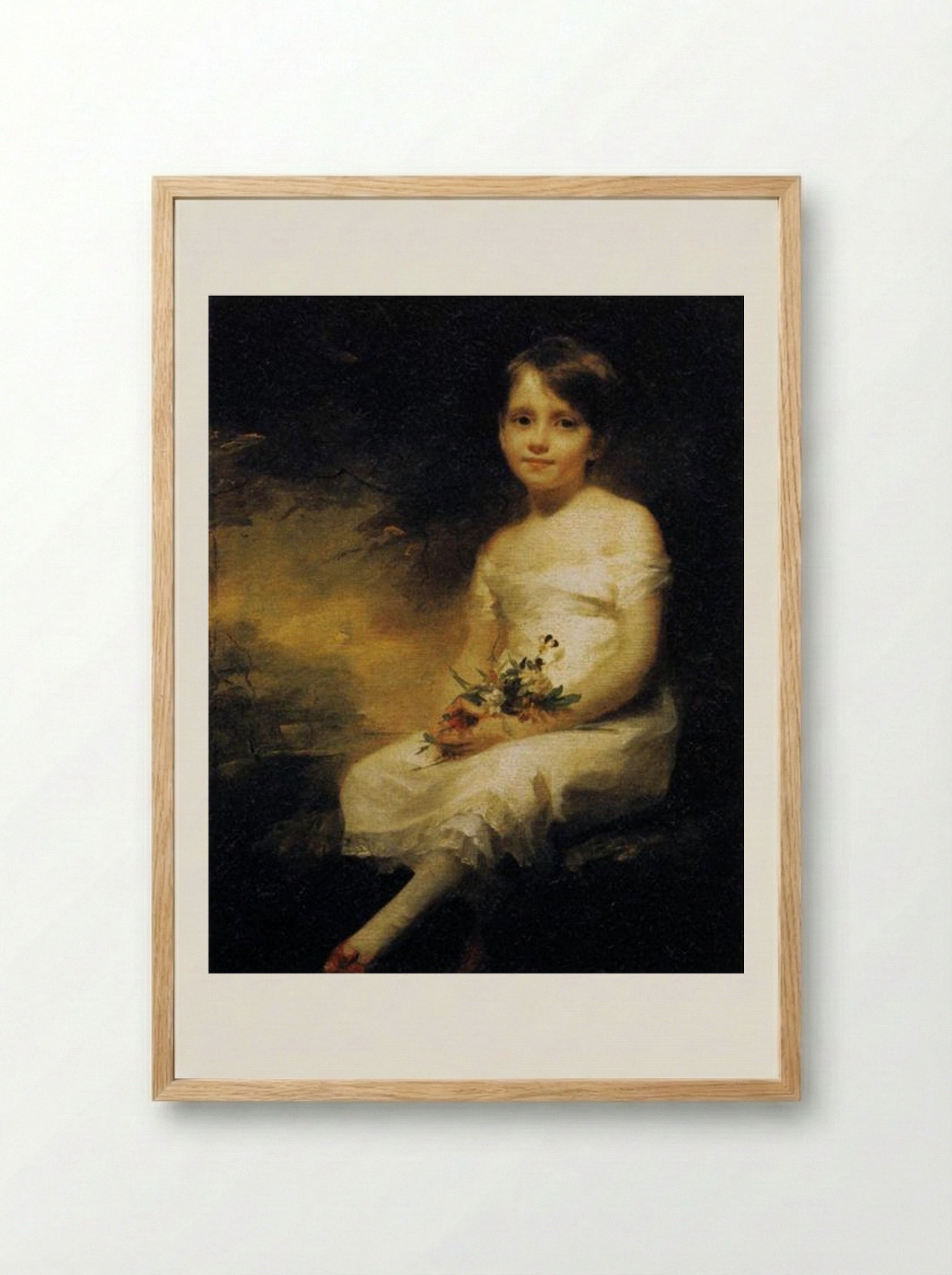 Little Girl Holding Flowers, Portrait of Nancy Graham - Henry Raeburn - Framed Print Wood