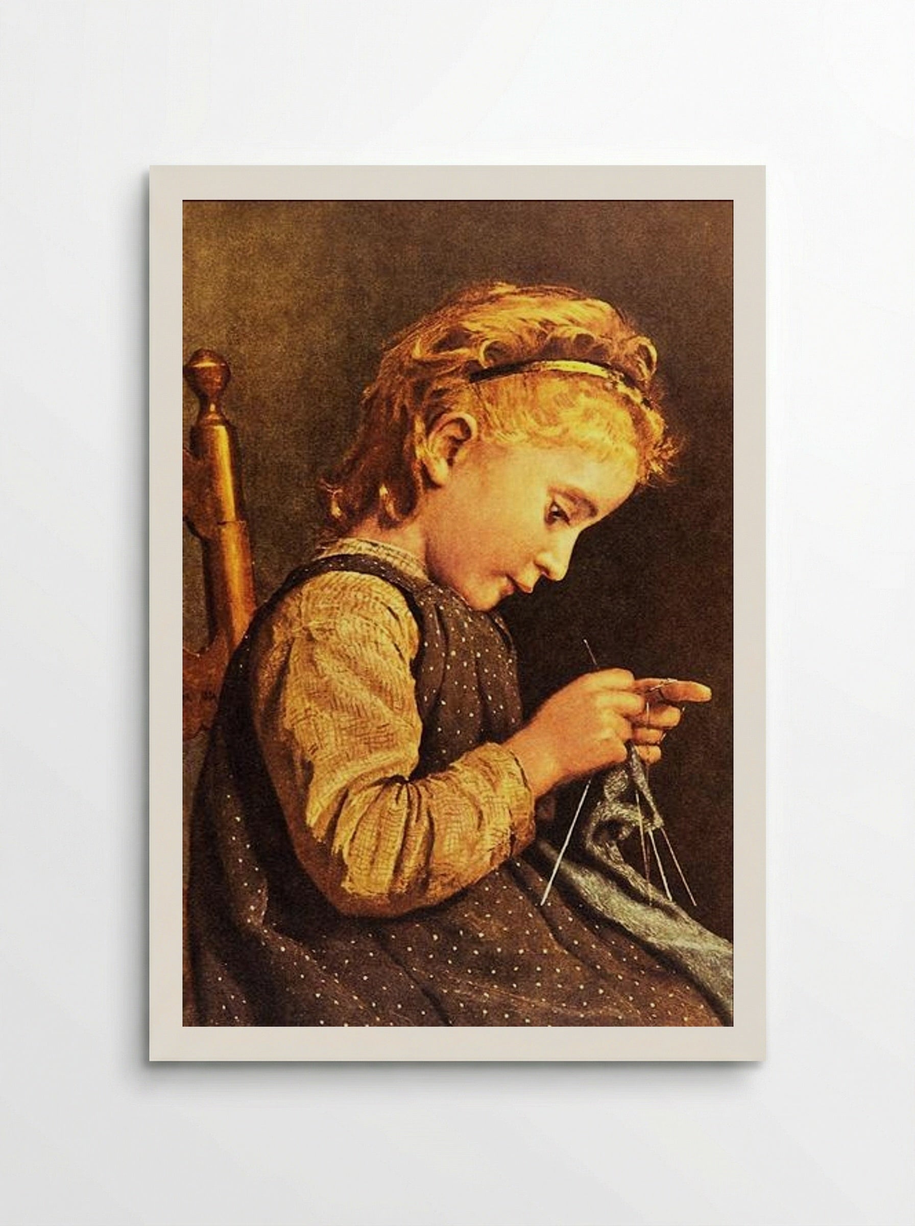 Little Girl Knitting - Albert Anker - Poster