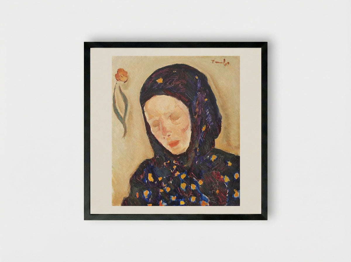 Little Girl With Flowery Headscarf - Nicolae Tonitza - Framed Print Black