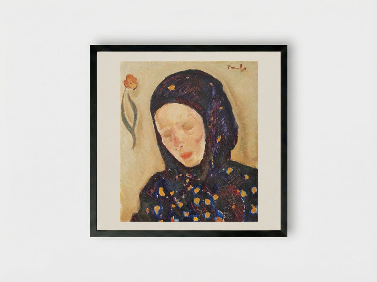 Little Girl With Flowery Headscarf - Nicolae Tonitza - Framed Print Black