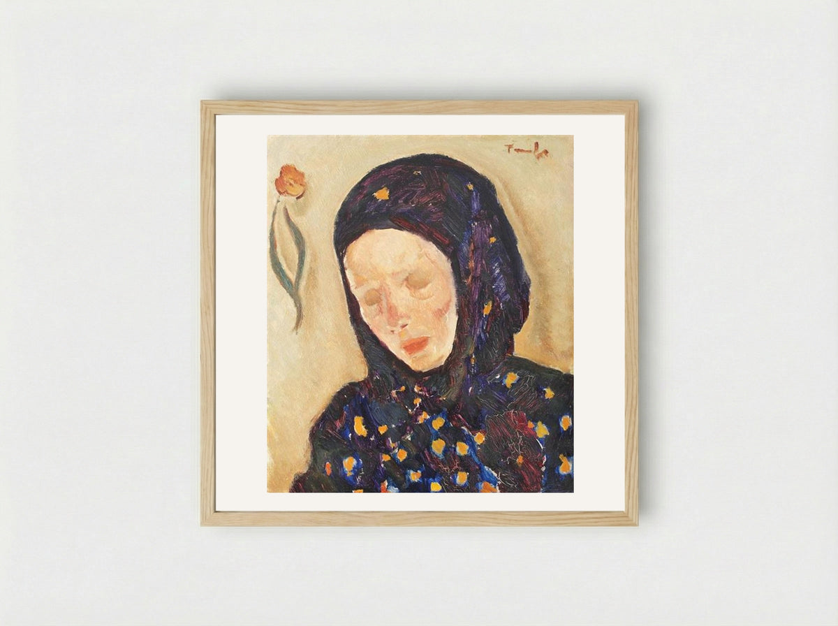 Little Girl With Flowery Headscarf - Nicolae Tonitza - Framed Print Wood