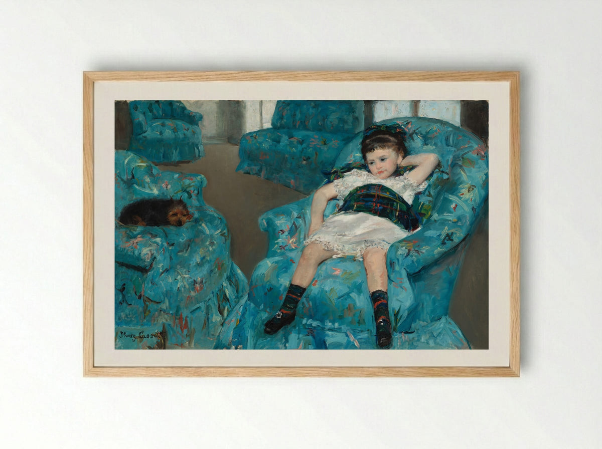 Little Girl in a Blue Armchair - Mary Cassatt - Framed Print Wood