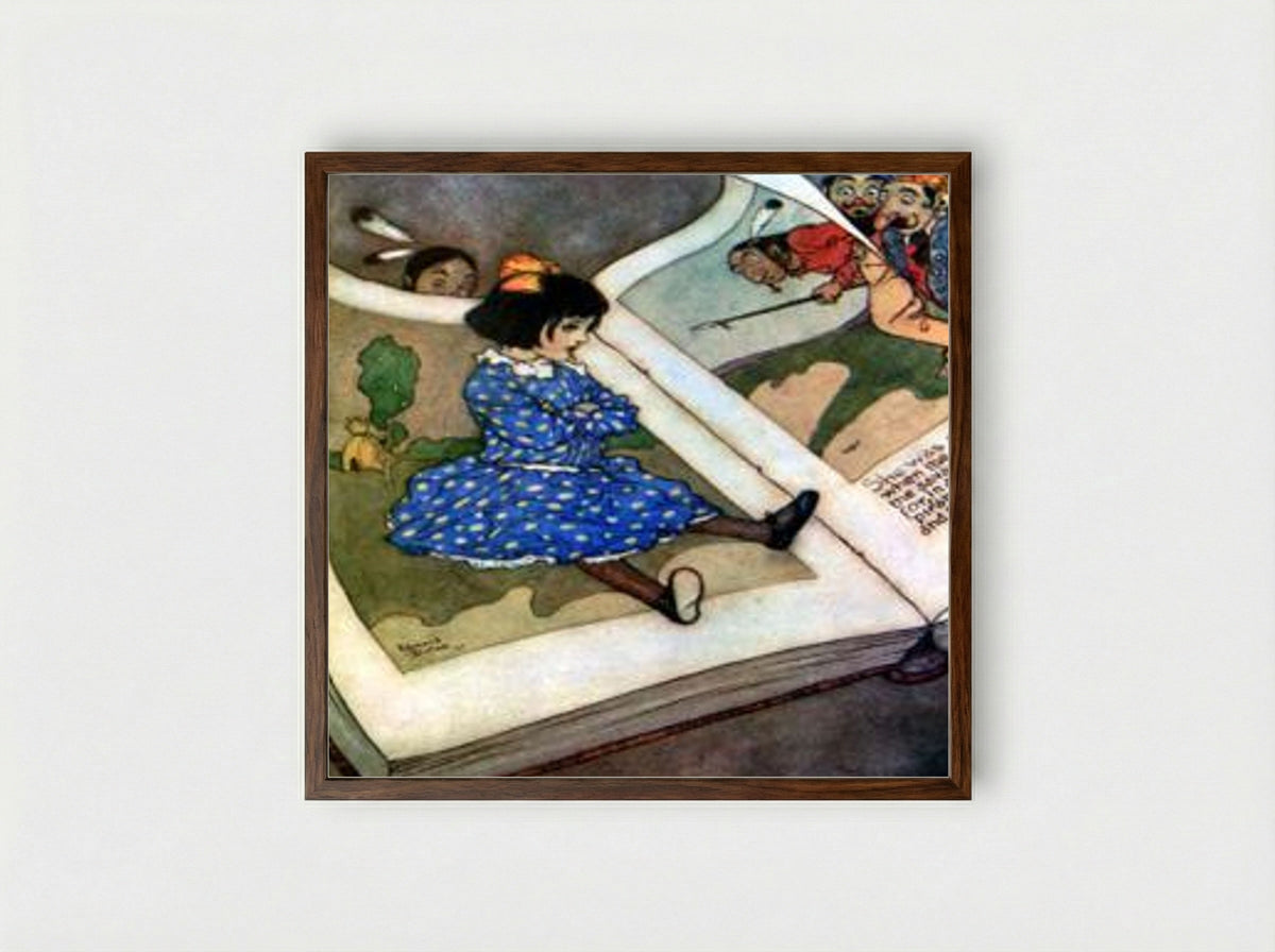 Little Girl in a Book - Edmund Dulac - Framed Print Dark Wood