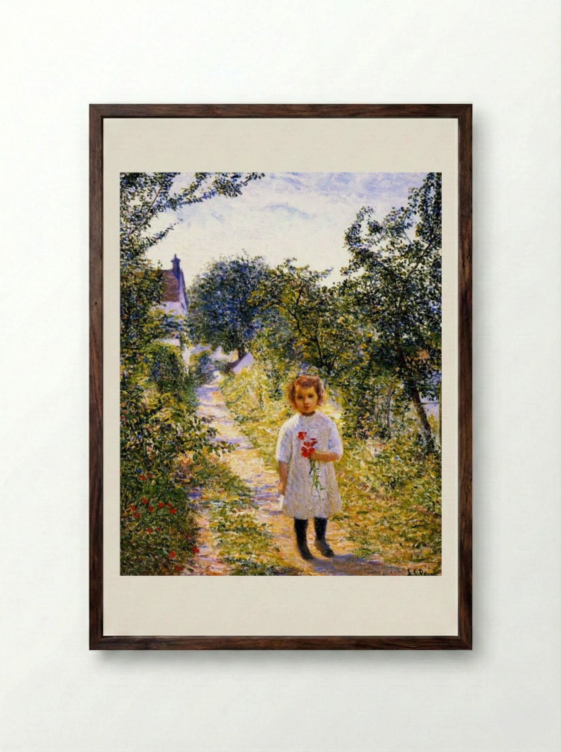 Little Girl in a Lane, Giverny - Lilla Cabot Perry - Framed Print Dark Wood