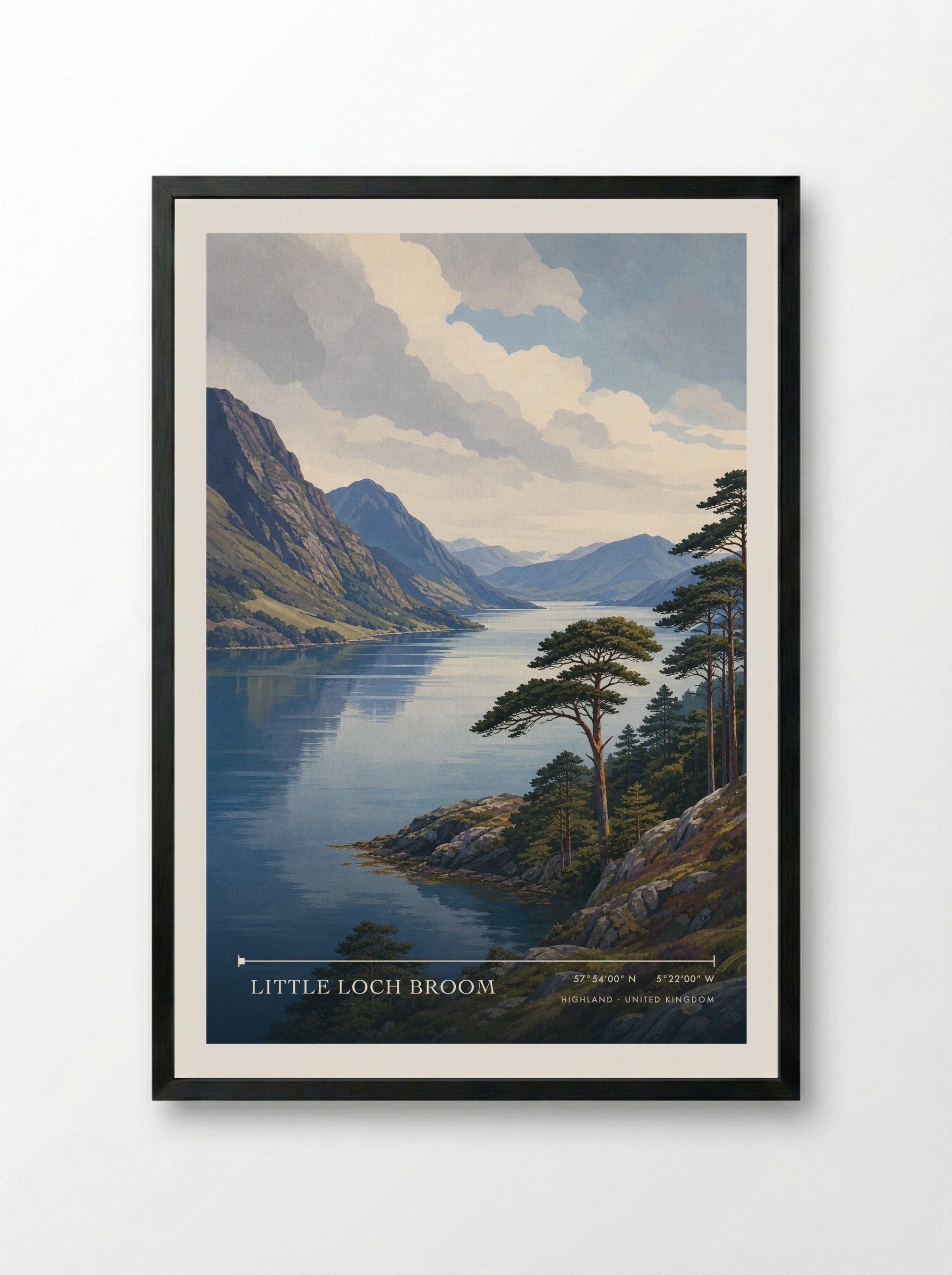 Little Loch Broom Highland United Kingdom Travel Poster - Framed Print Black