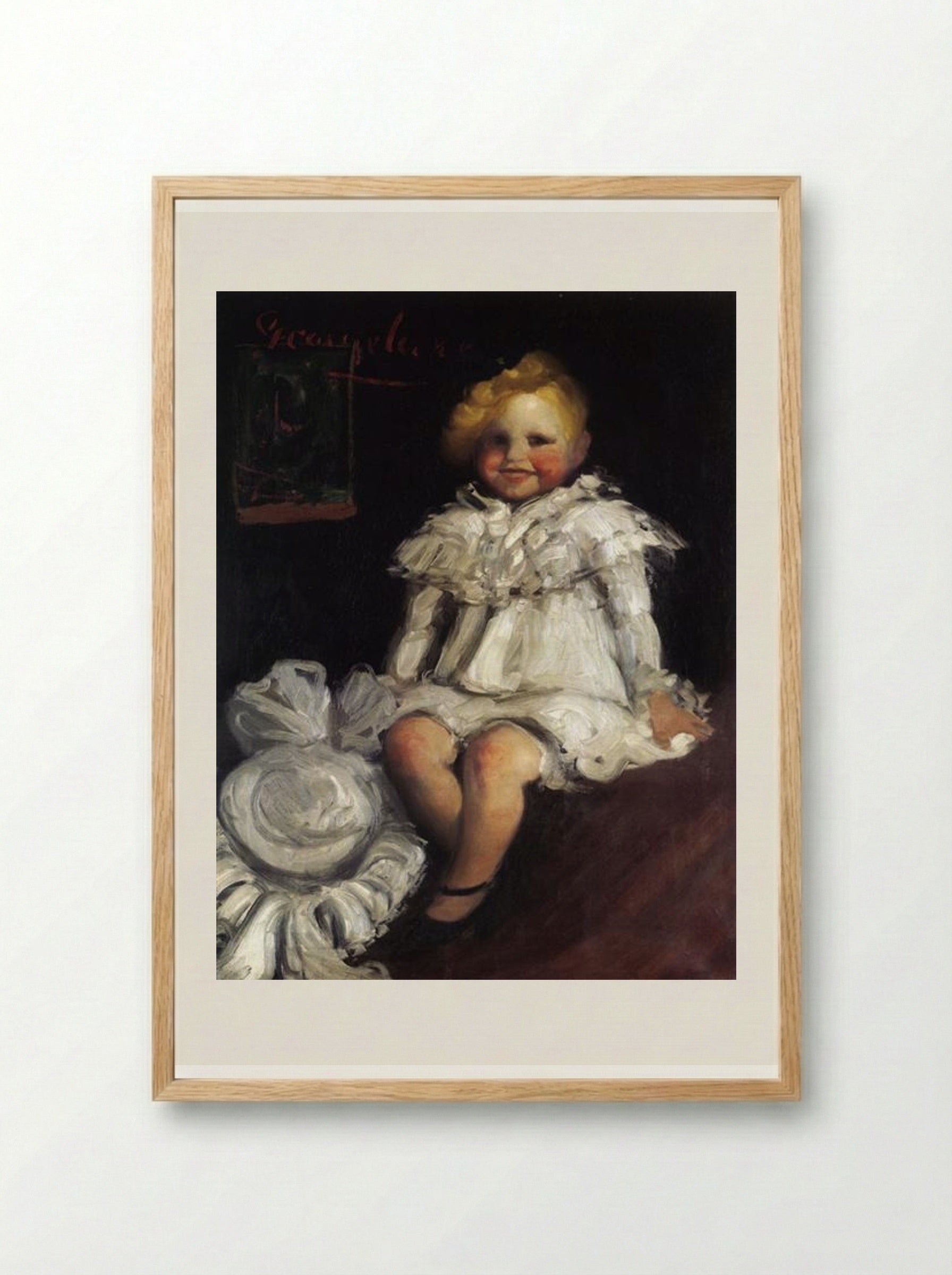 Little Lore with Her Hat - George Luks - Framed Print Wood