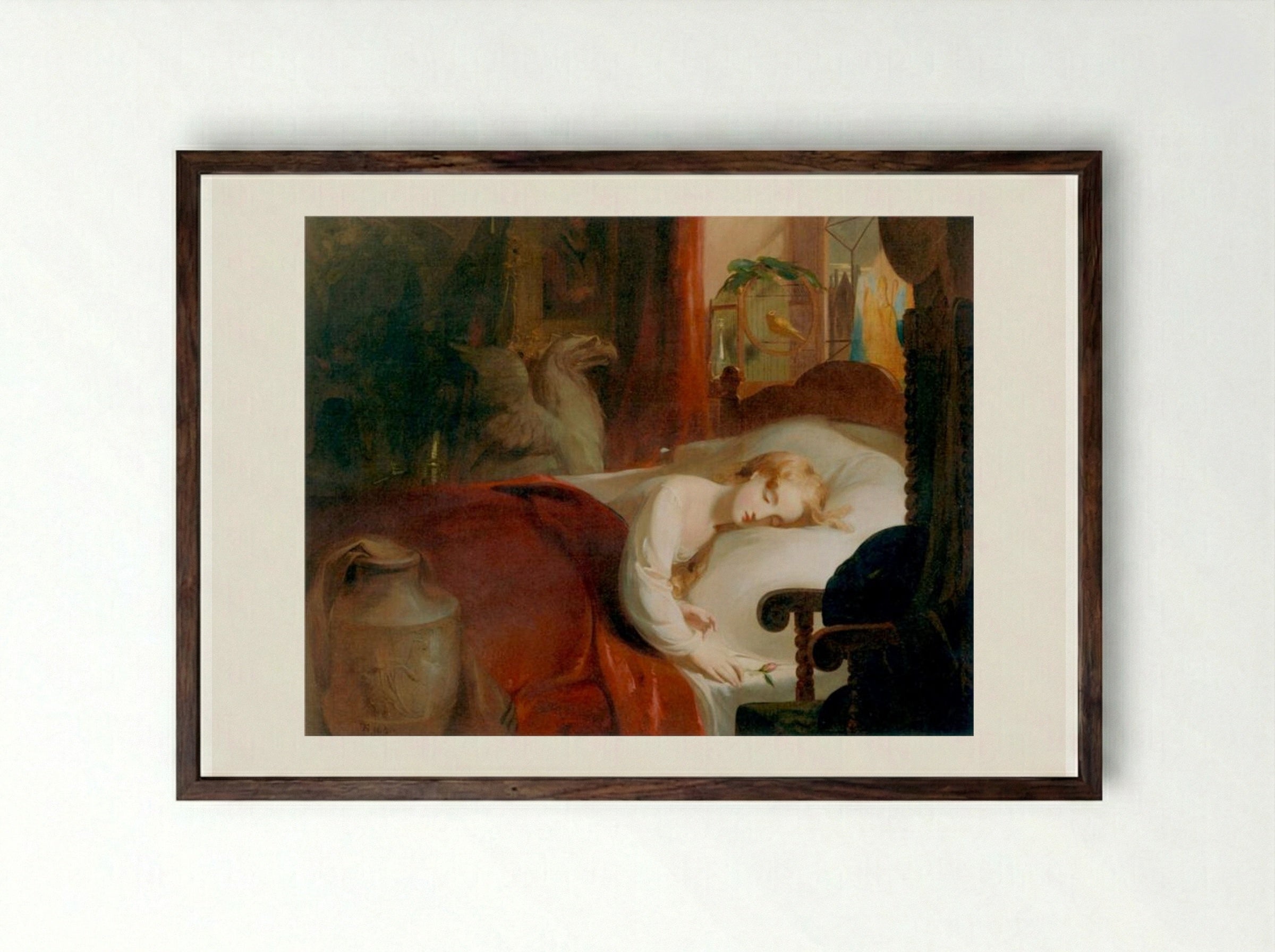 Little Nell Asleep in the Curiosity Shop - Thomas Sully - Framed Print Dark Wood