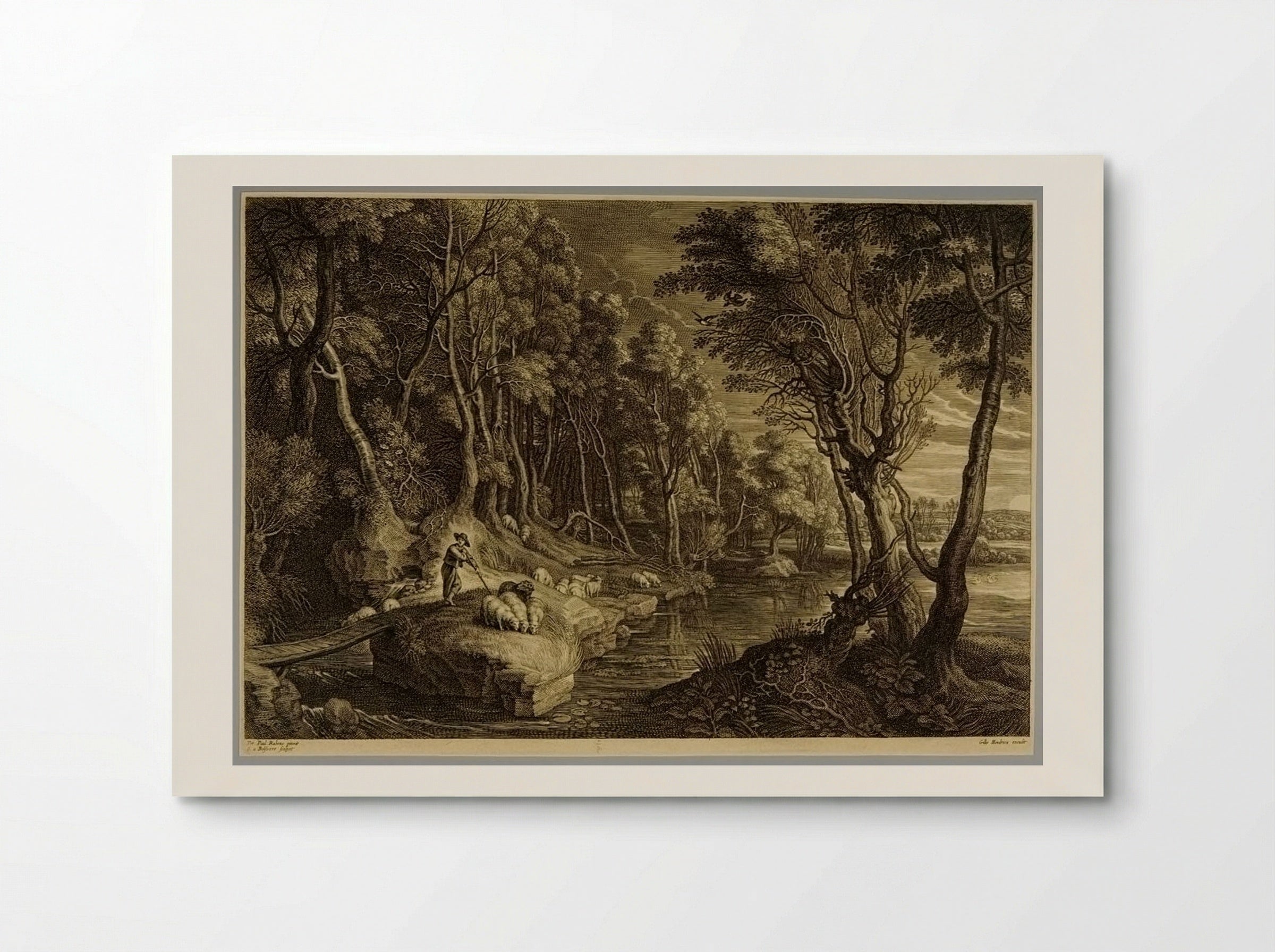 Little Wooden Bridge and Shepherd Tending Sheep - Schelte Adamsz. Bolswert - Poster