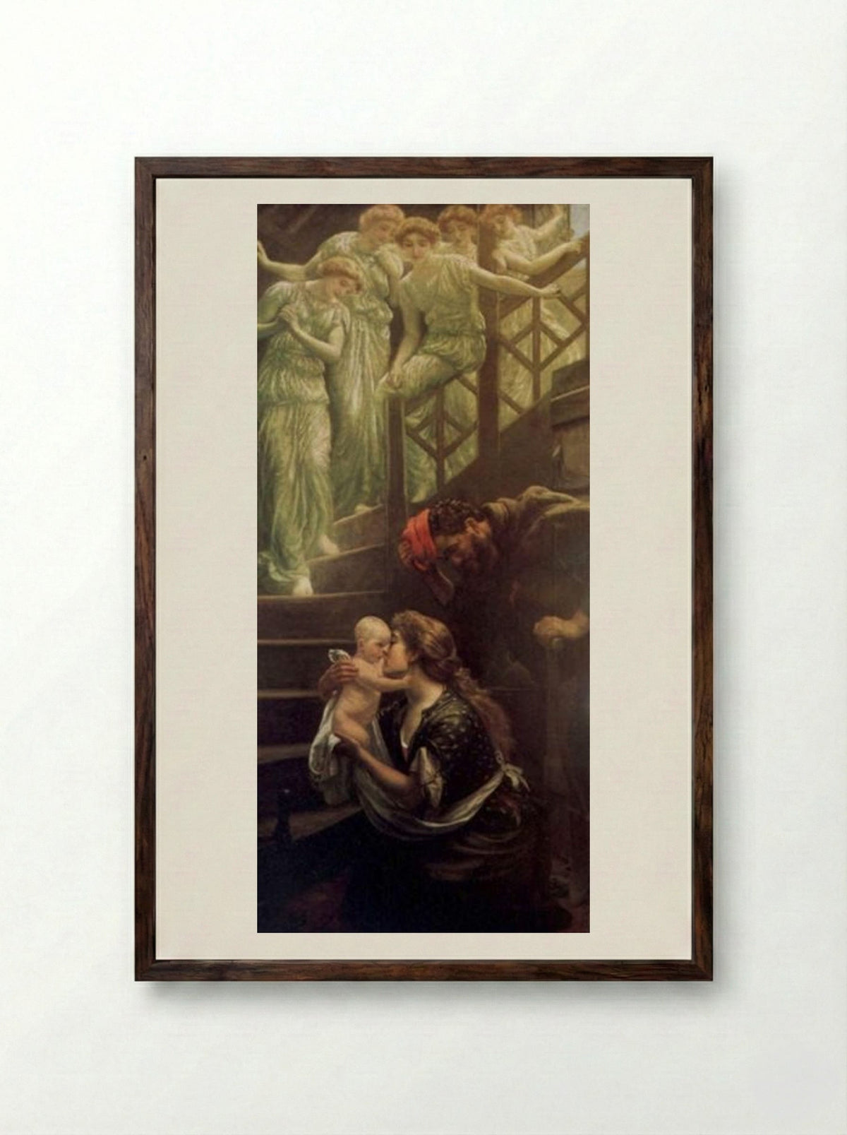 Little one who straight has come Down the Heavenly Stairs - Arthur Hughes - Framed Print Dark Wood
