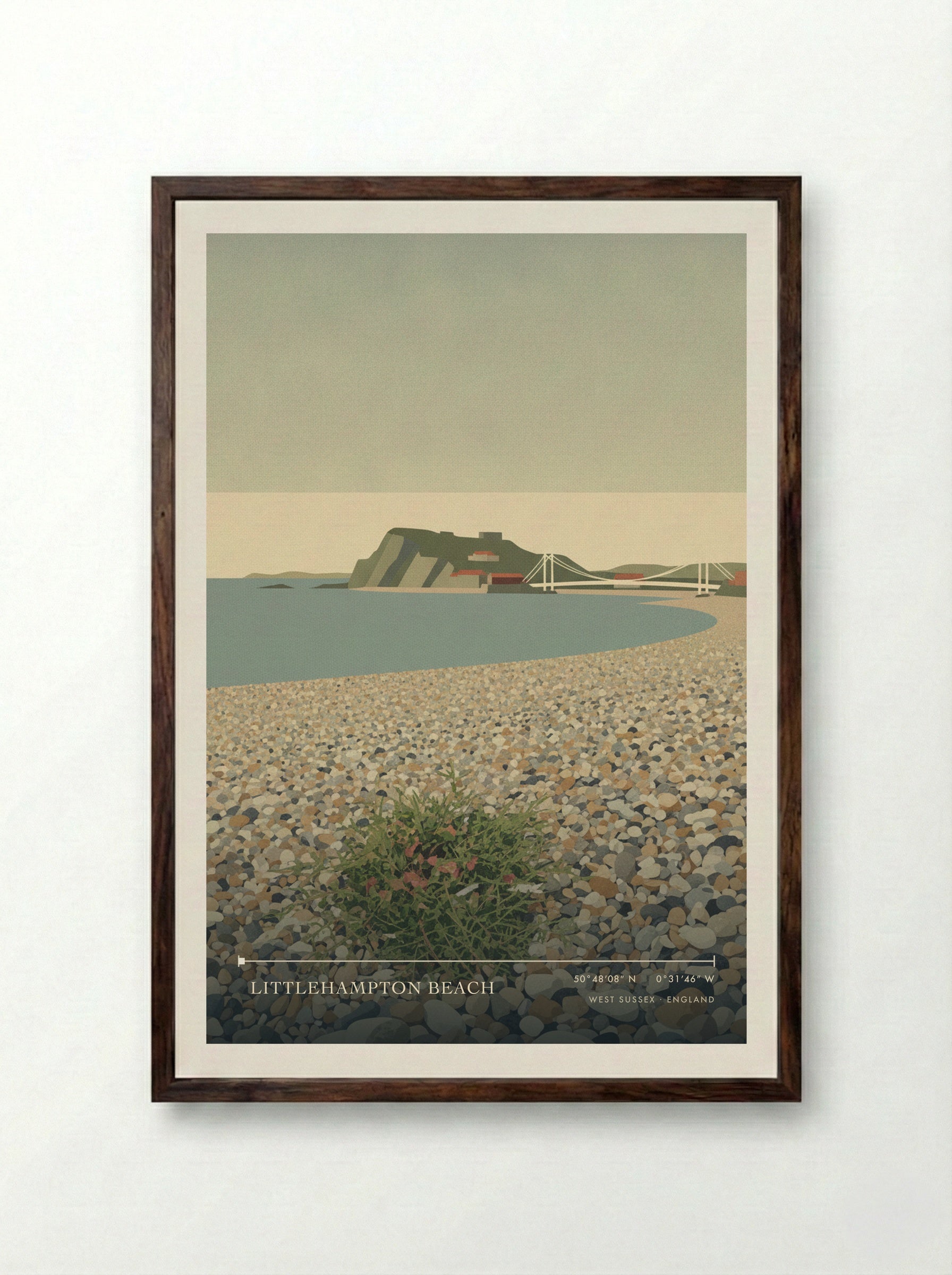 Littlehampton Beach West Sussex England Travel Poster - Framed Print Dark Wood