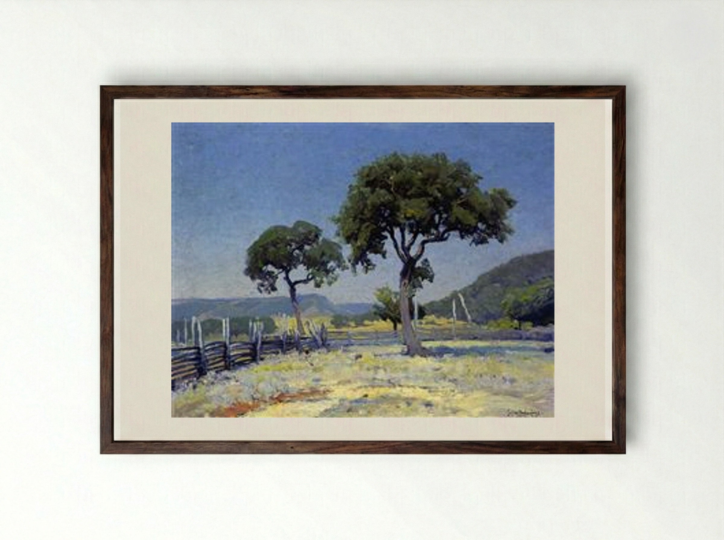 Live Oak Trees on Williams' Ranch, Bandera County - Robert Julian Onderdonk - Framed Print Dark Wood