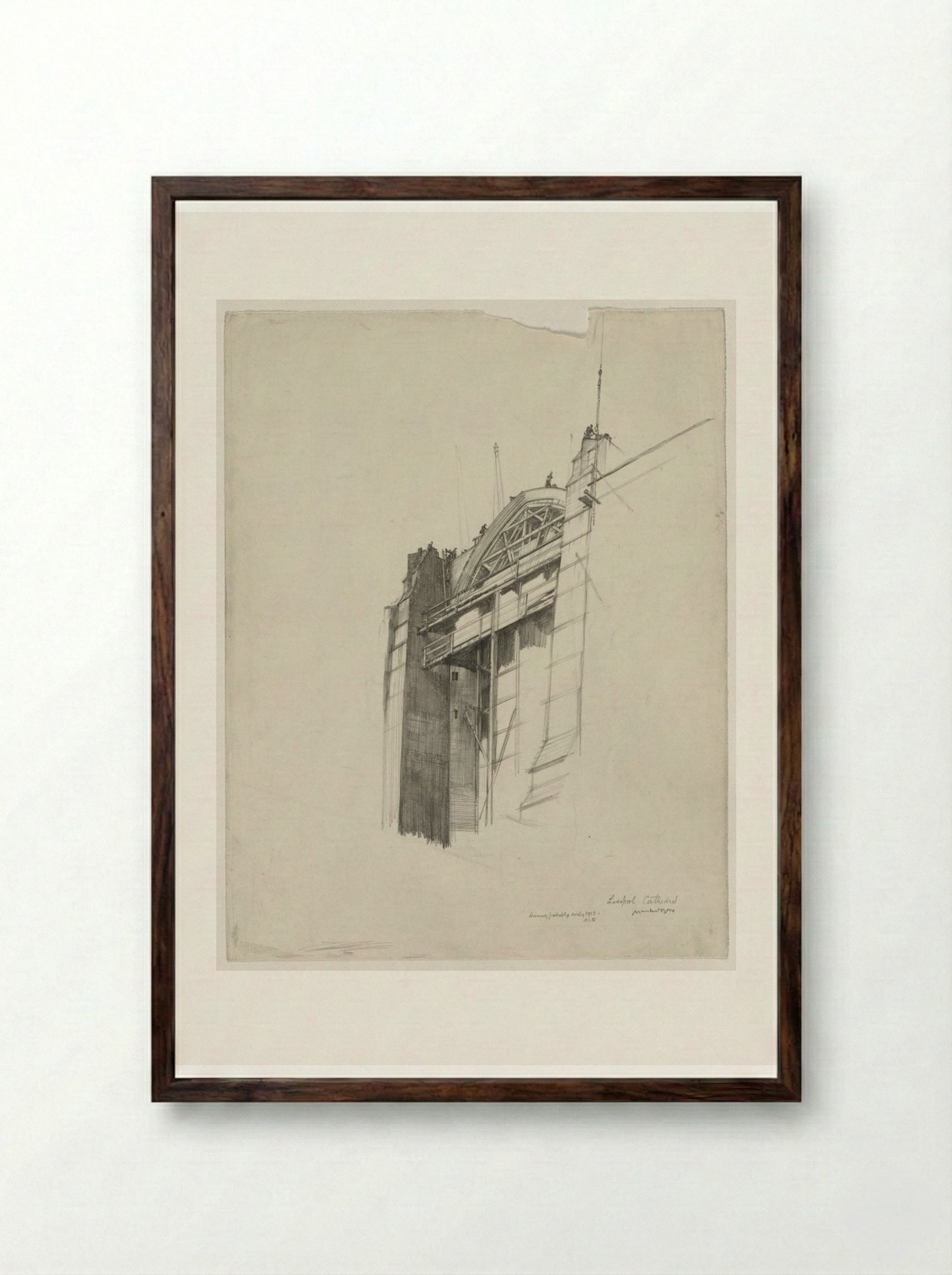 Liverpool Cathedral - Muirhead Bone - Framed Print Dark Wood