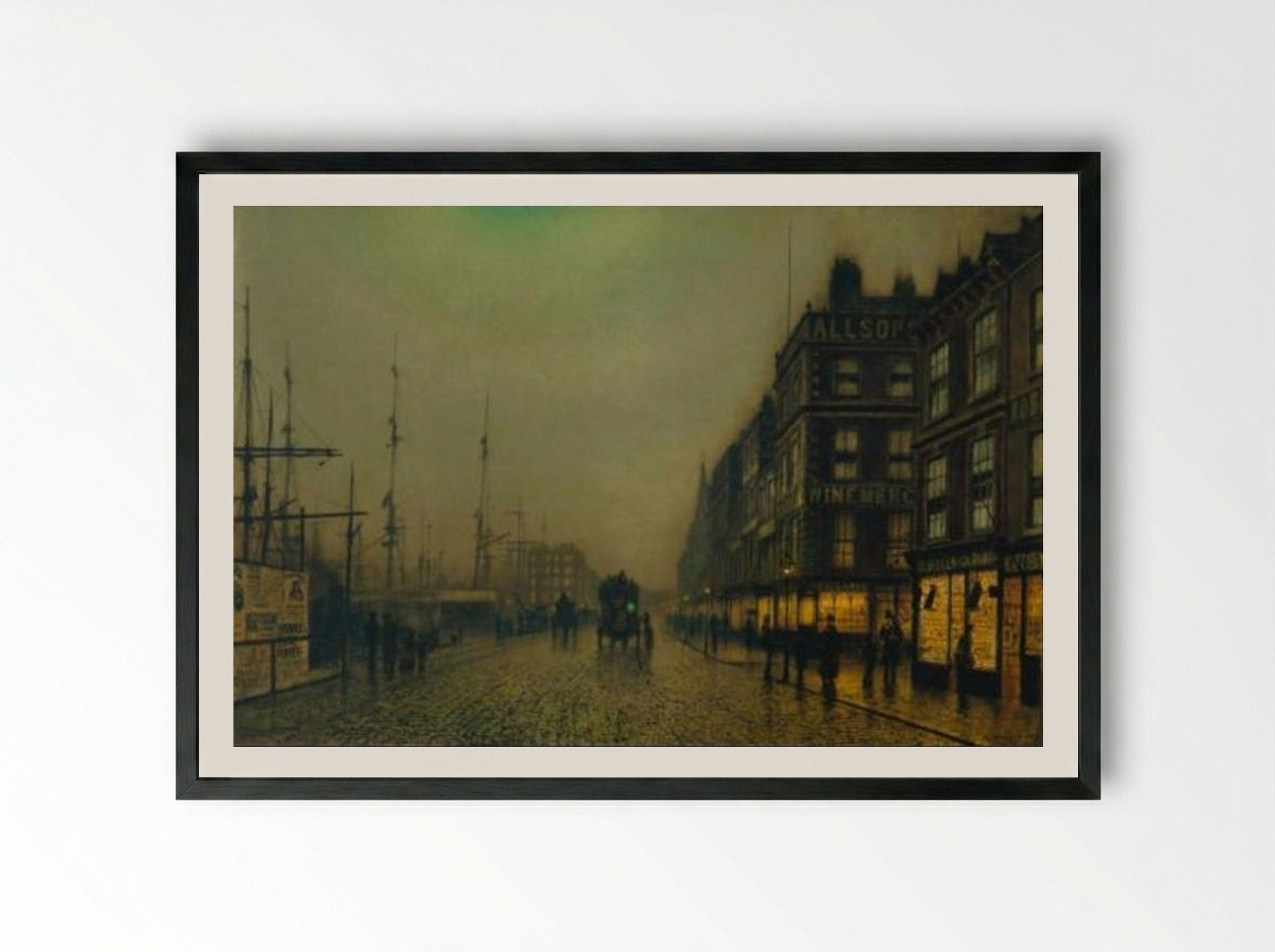 Liverpool Quay by Moonlight - John Atkinson Grimshaw - Framed Print Black