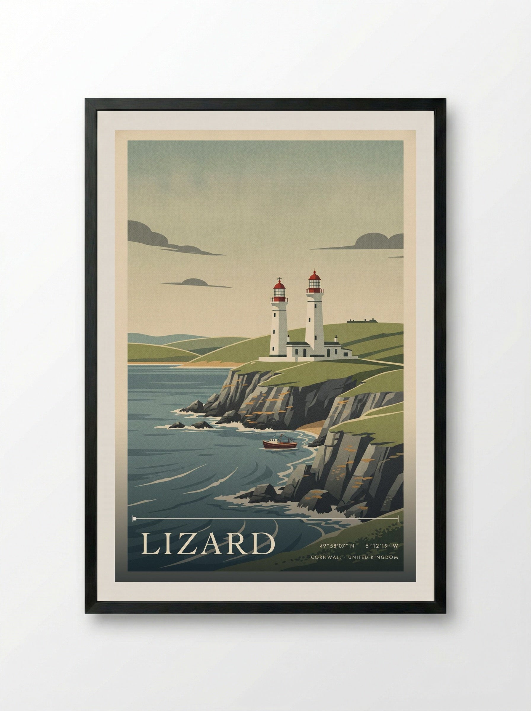 Lizard Cornwall United Kingdom Travel Poster - Framed Print Black