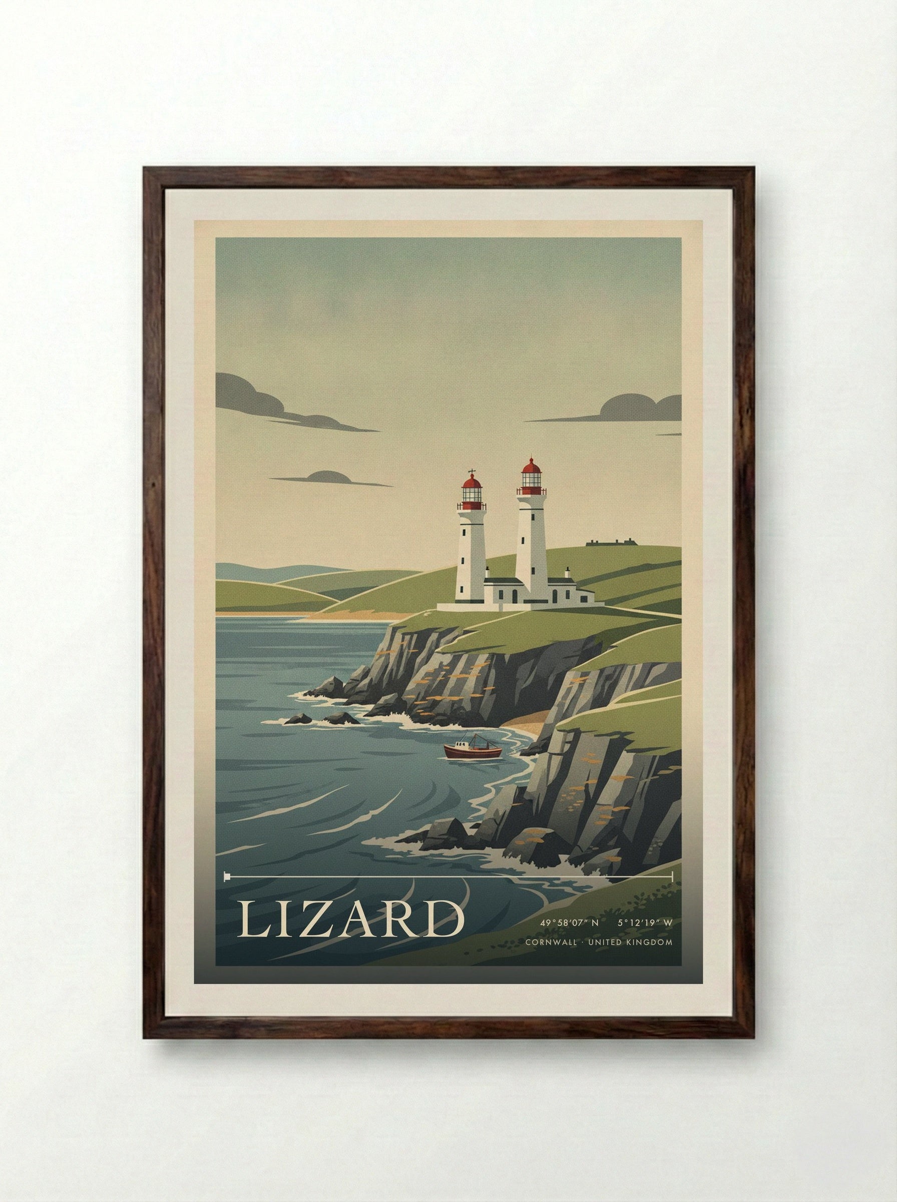 Lizard Cornwall United Kingdom Travel Poster - Framed Print Dark Wood