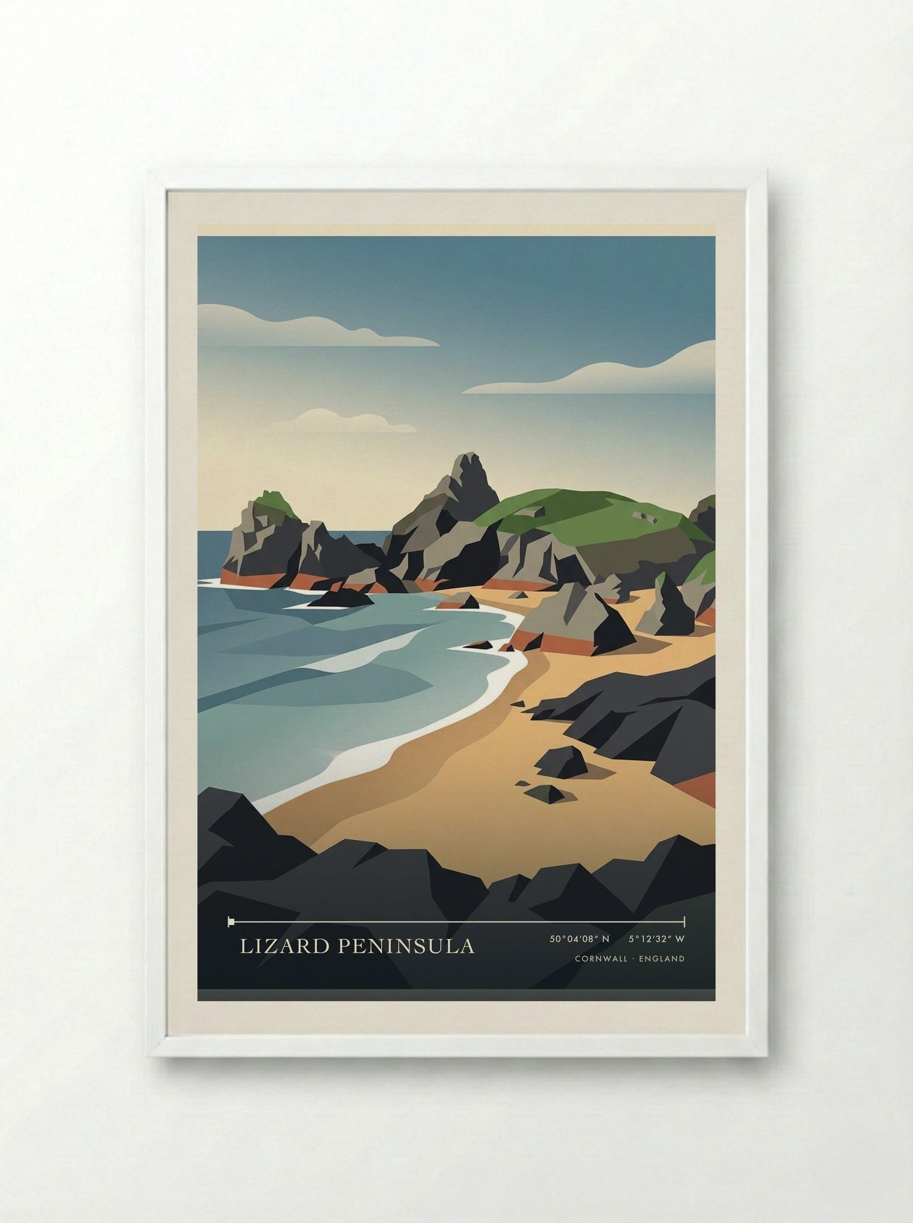 Lizard Peninsula Cornwall England Travel Poster - Framed Print White