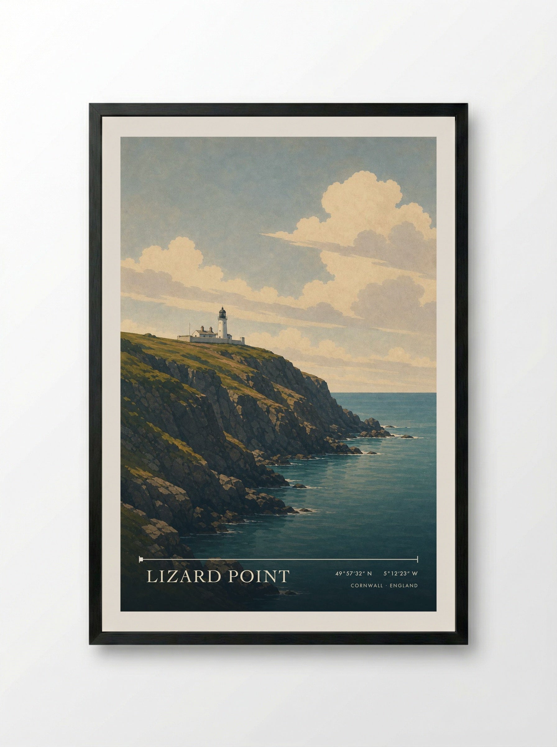 Lizard Point Cornwall England Travel Poster - Framed Print Black