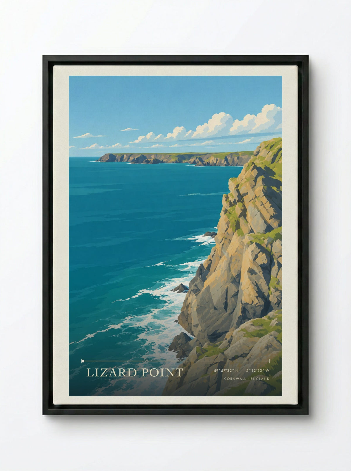 Lizard Point, Cornwall | Travel Poster - Framed Canvas Black