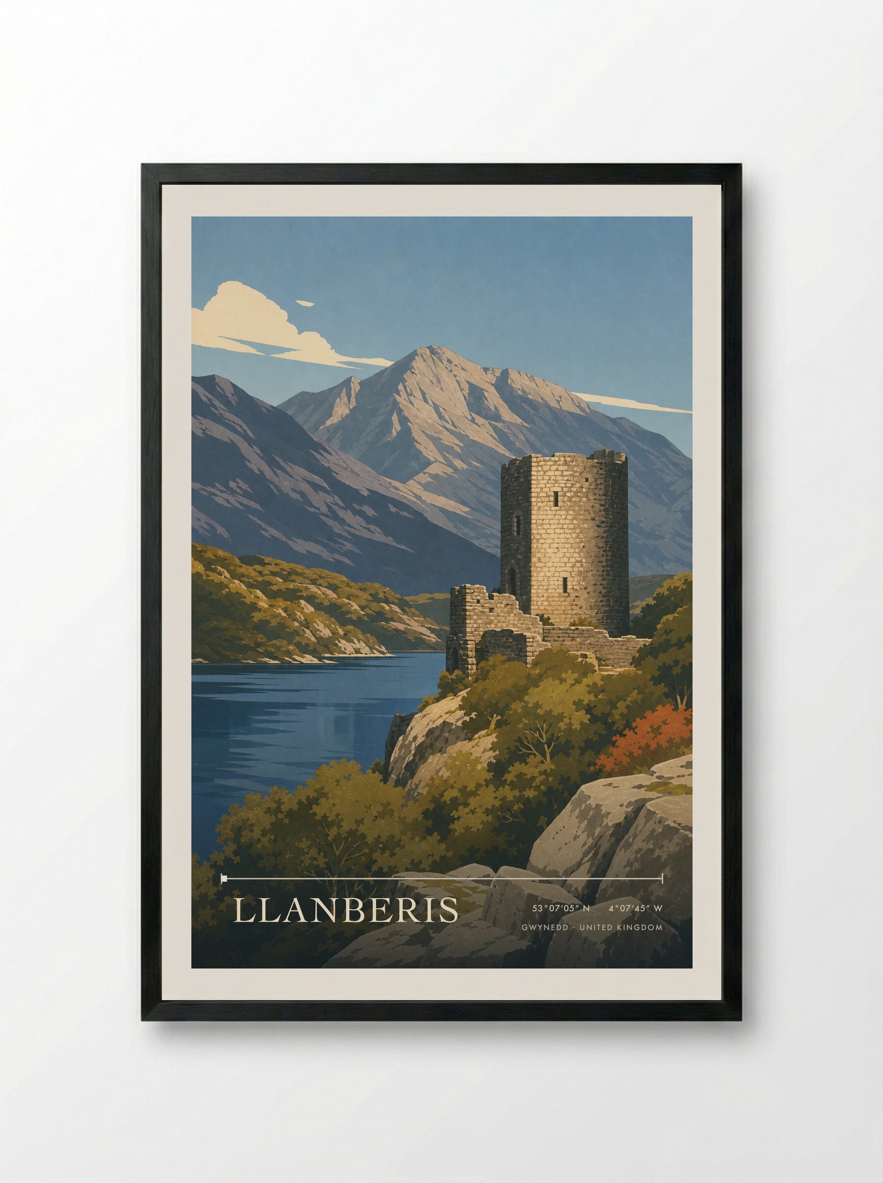 Llanberis Gwynedd United Kingdom Travel Poster - Framed Print Black