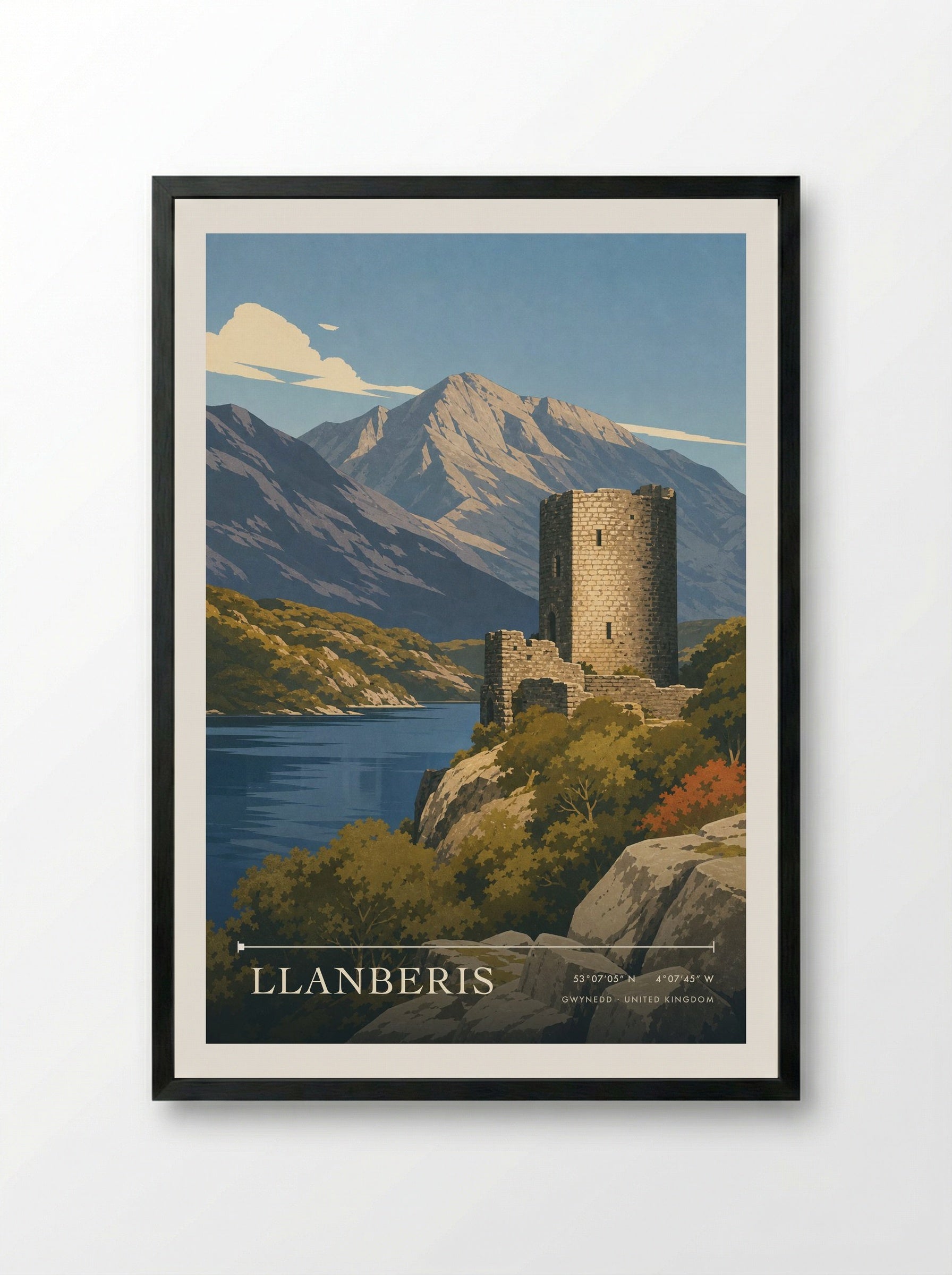 Llanberis Gwynedd United Kingdom Travel Poster - Framed Print Black