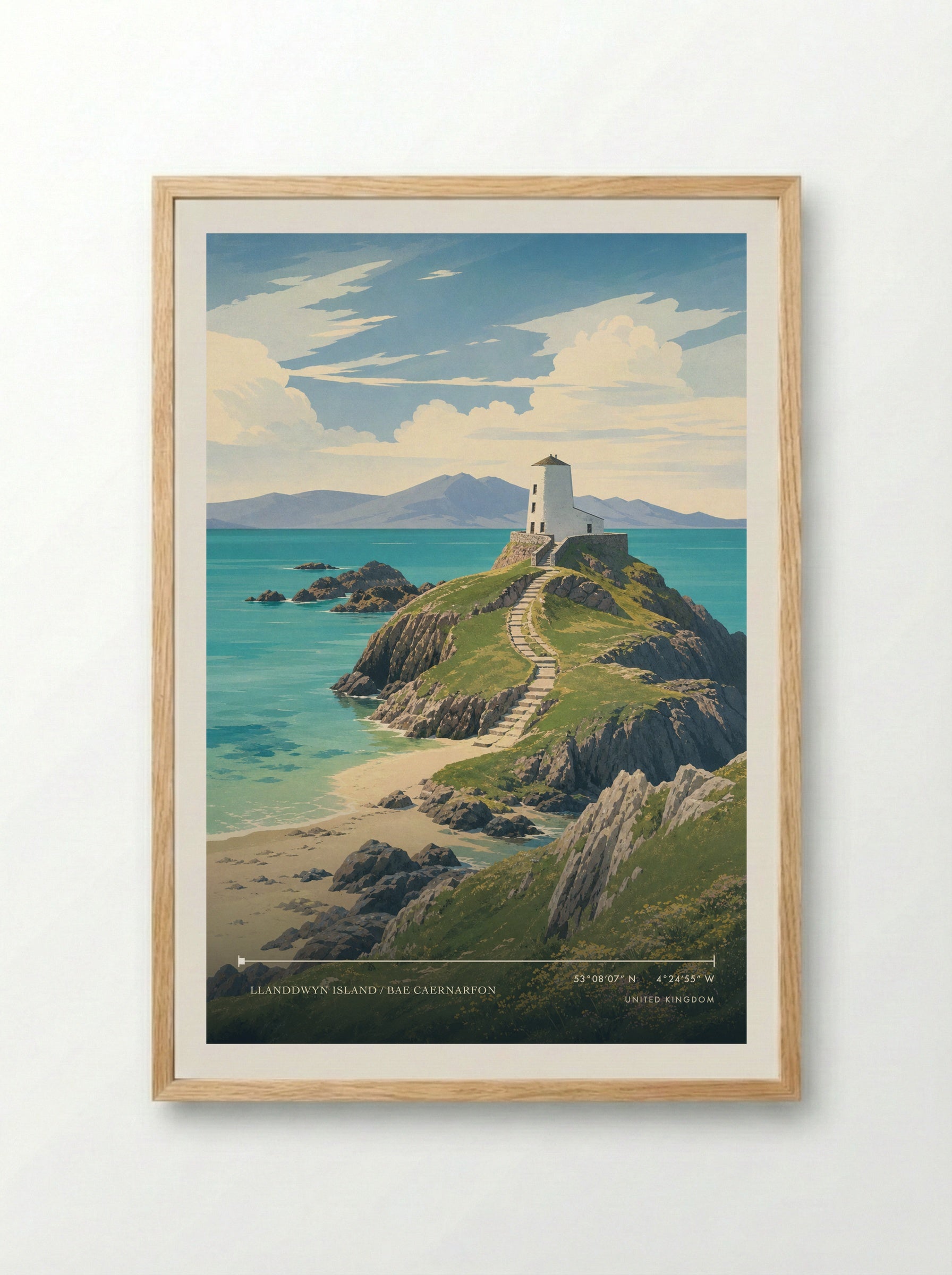 Llanddwyn Island / Bae Caernarfon United Kingdom Travel Poster - Framed Print Wood