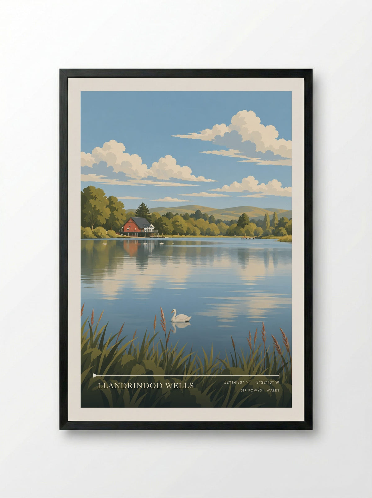 Llandrindod Wells, Sir Powys | Travel Poster - Framed Print Black
