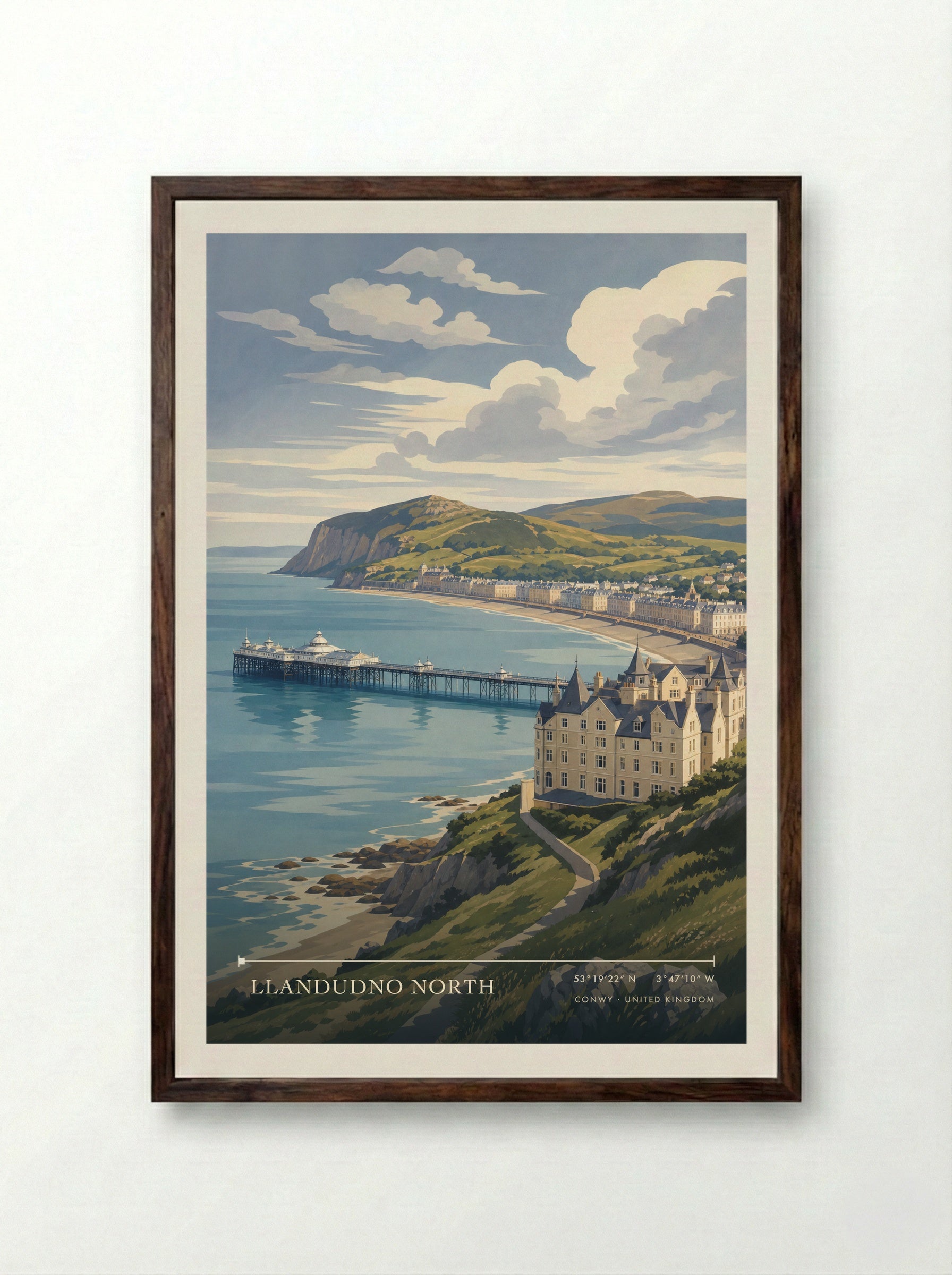 Llandudno North Conwy United Kingdom Travel Poster - Framed Print Dark Wood
