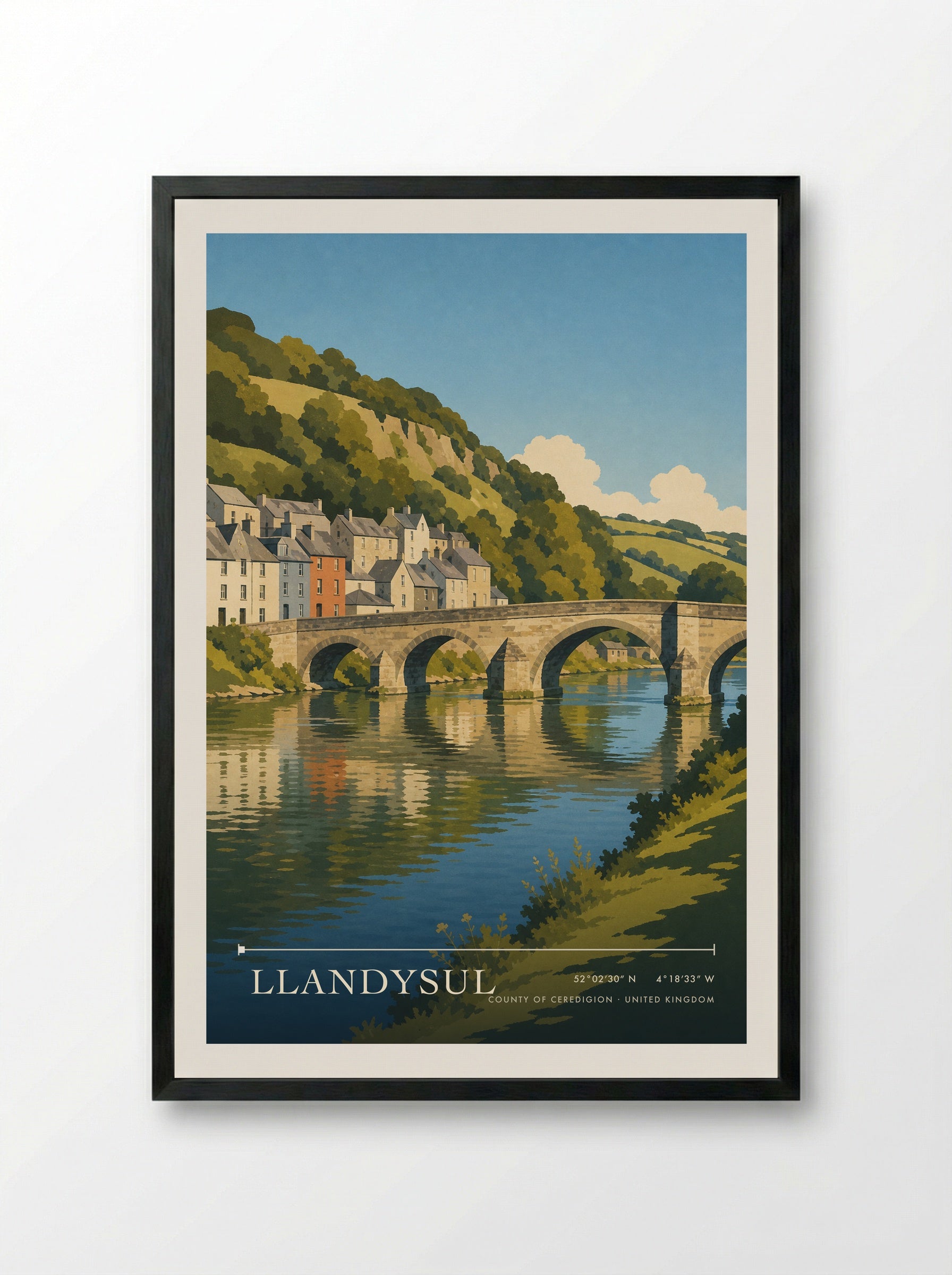 Llandysul County of Ceredigion United Kingdom Travel Poster - Framed Print Black