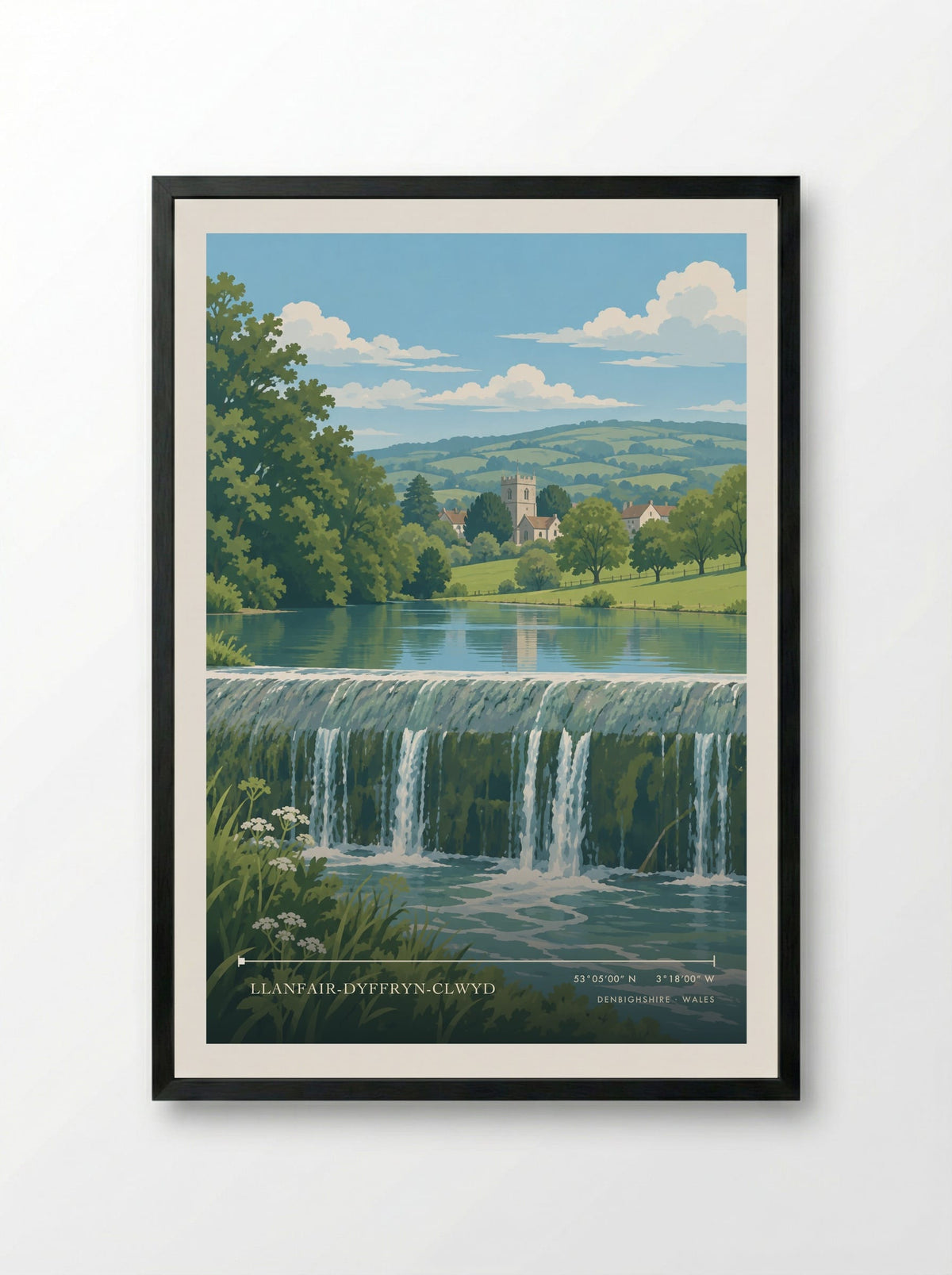 Llanfair-Dyffryn-Clwyd, Denbighshire | Travel Poster - Framed Print Black
