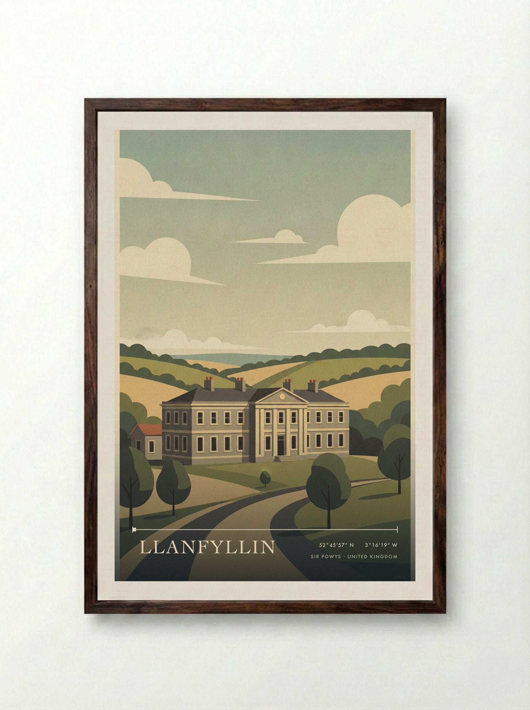 Llanfyllin Sir Powys United Kingdom Travel Poster - Framed Print Dark Wood