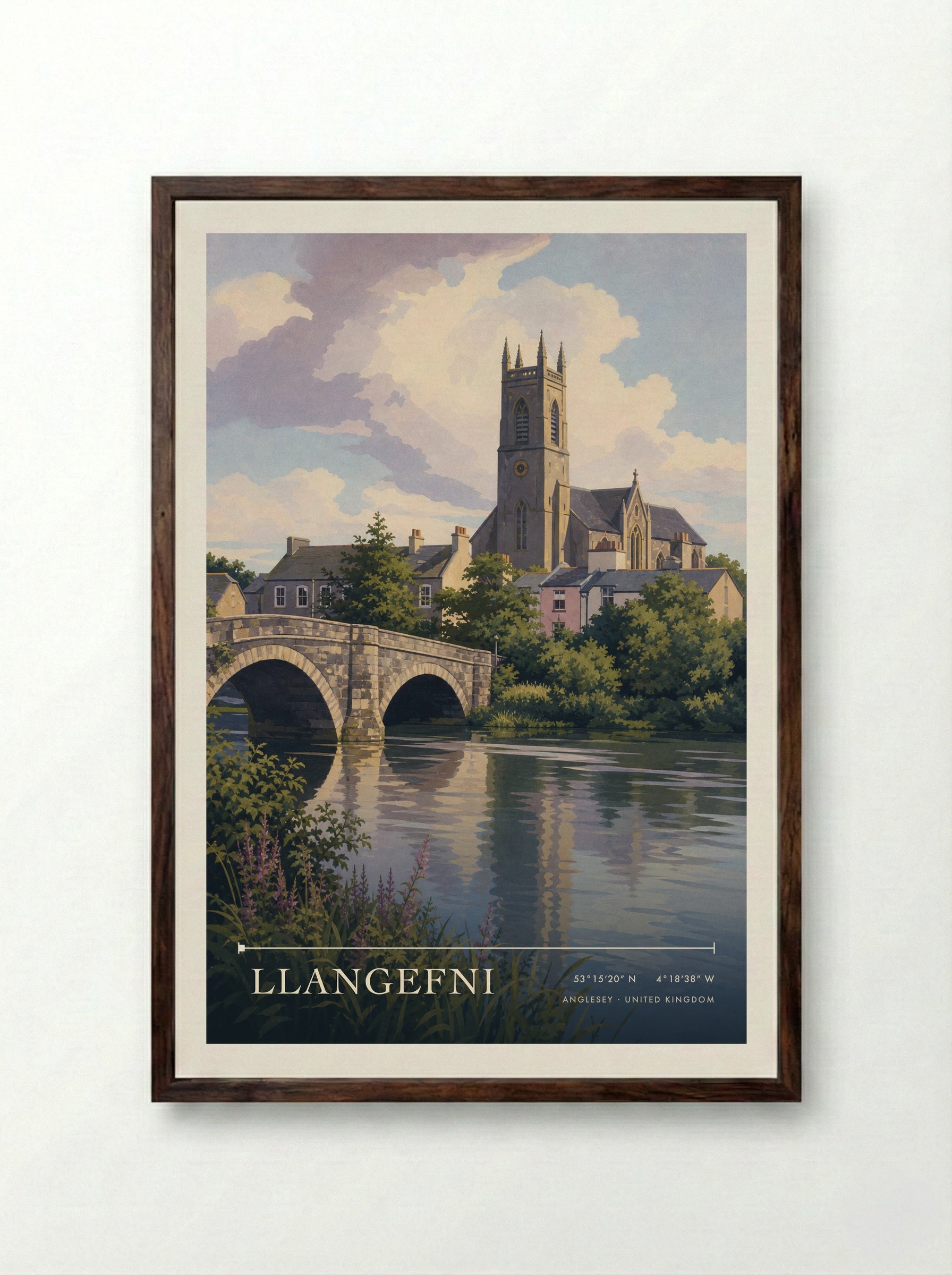 Llangefni Anglesey United Kingdom Travel Poster - Framed Print Dark Wood