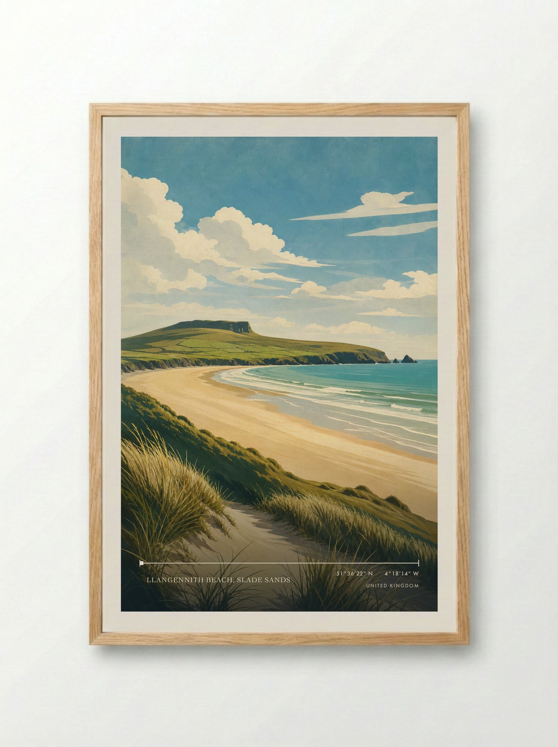 Llangennith Beach, Slade Sands United Kingdom Travel Poster - Framed Print Wood
