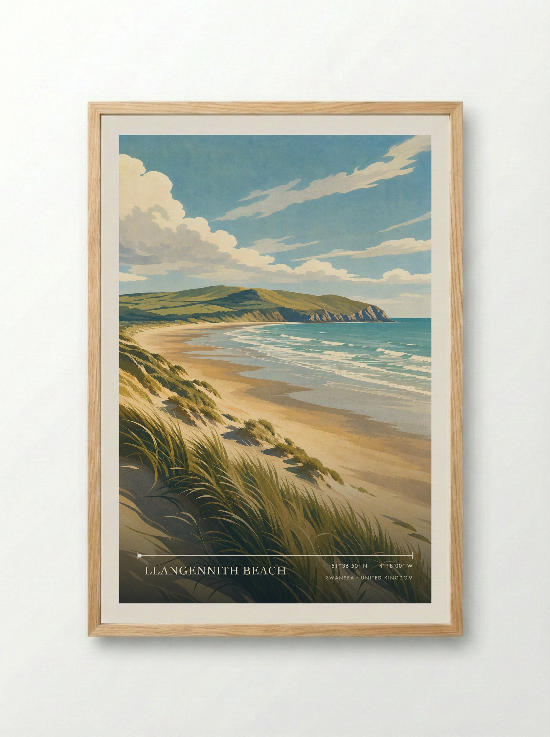 Llangennith Beach Swansea United Kingdom Travel Poster - Framed Print Wood