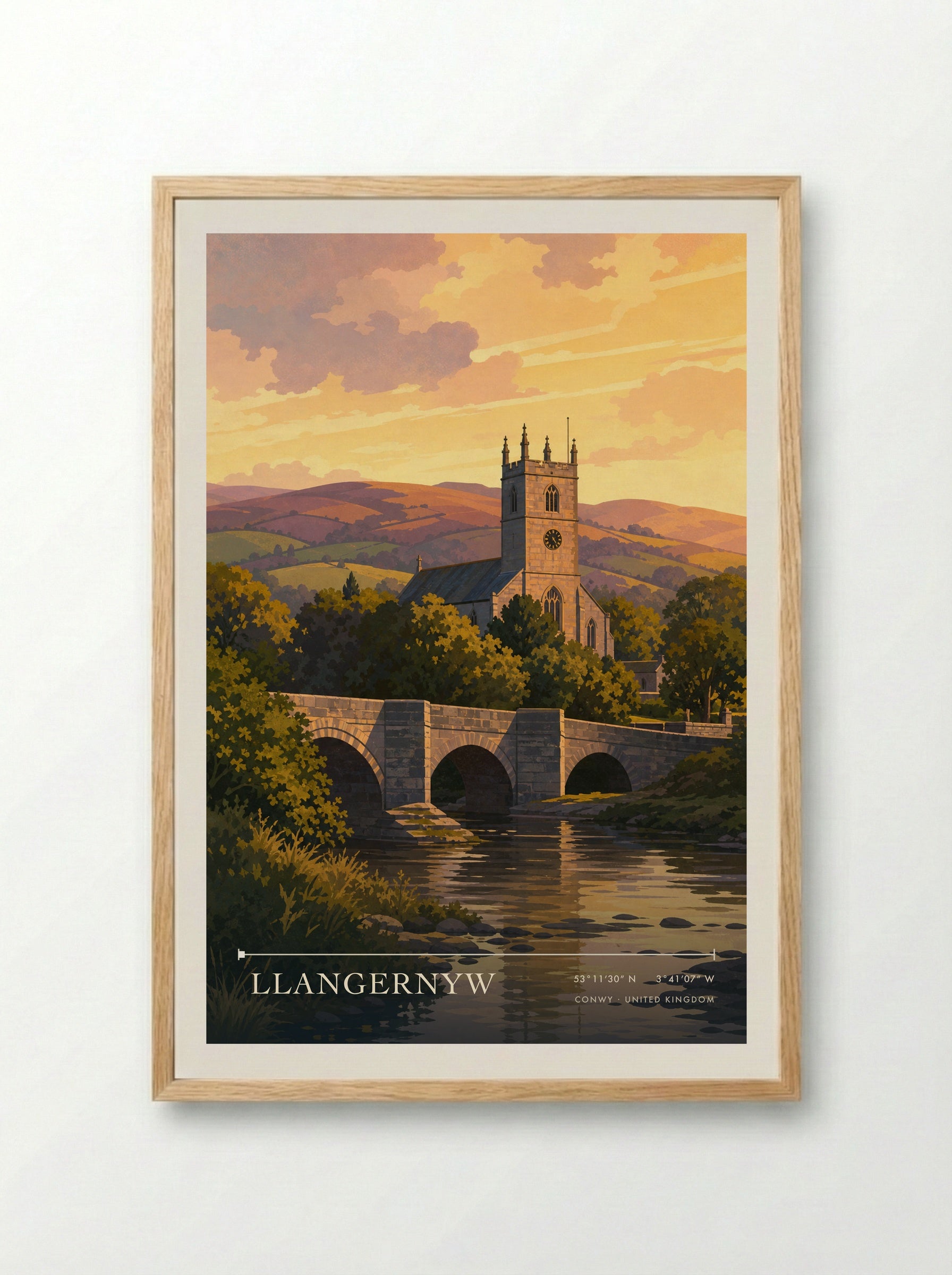Llangernyw Conwy United Kingdom Travel Poster - Framed Print Wood