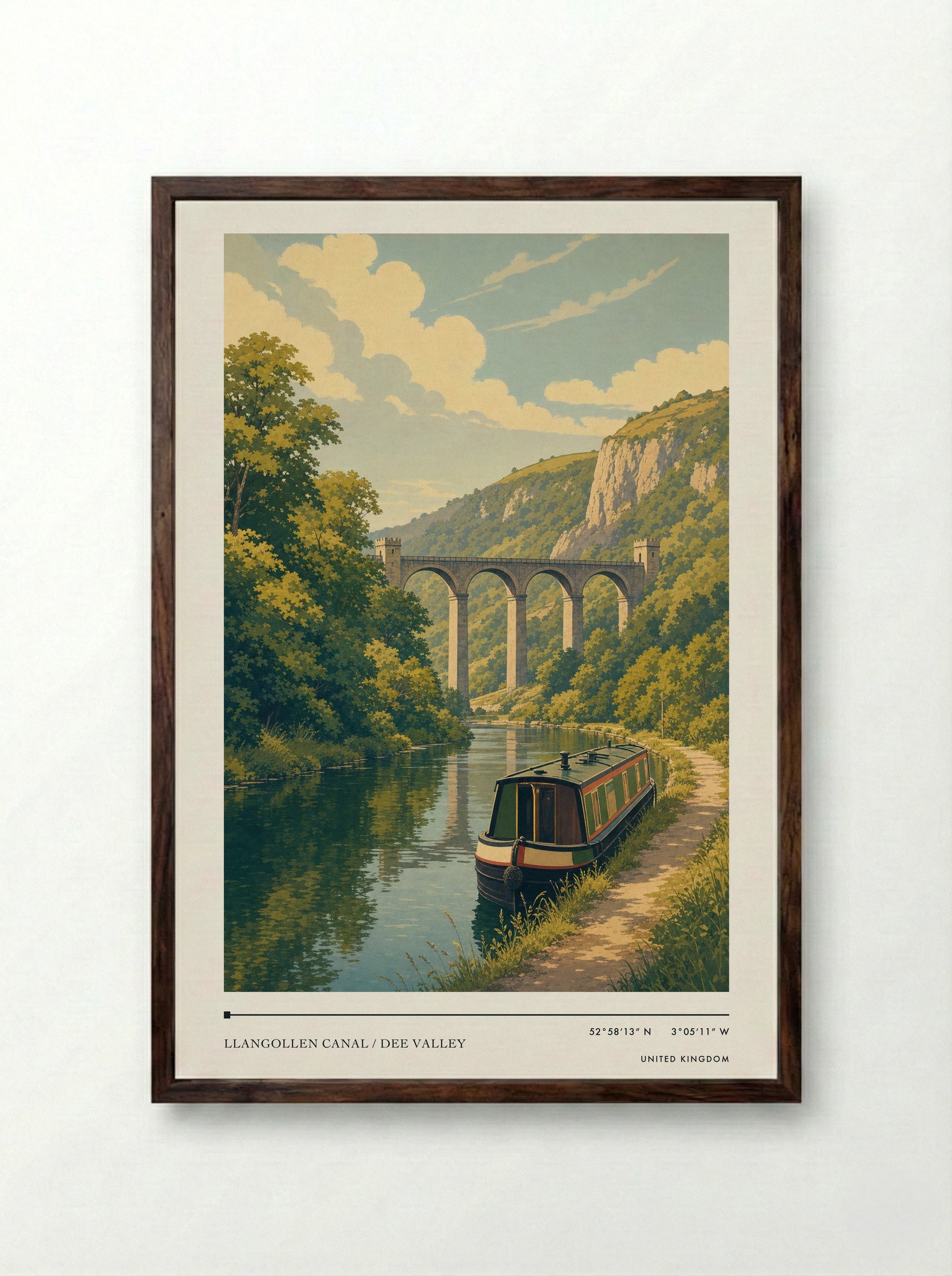 Llangollen Canal / Dee Valley United Kingdom Travel Poster - Framed Print Dark Wood