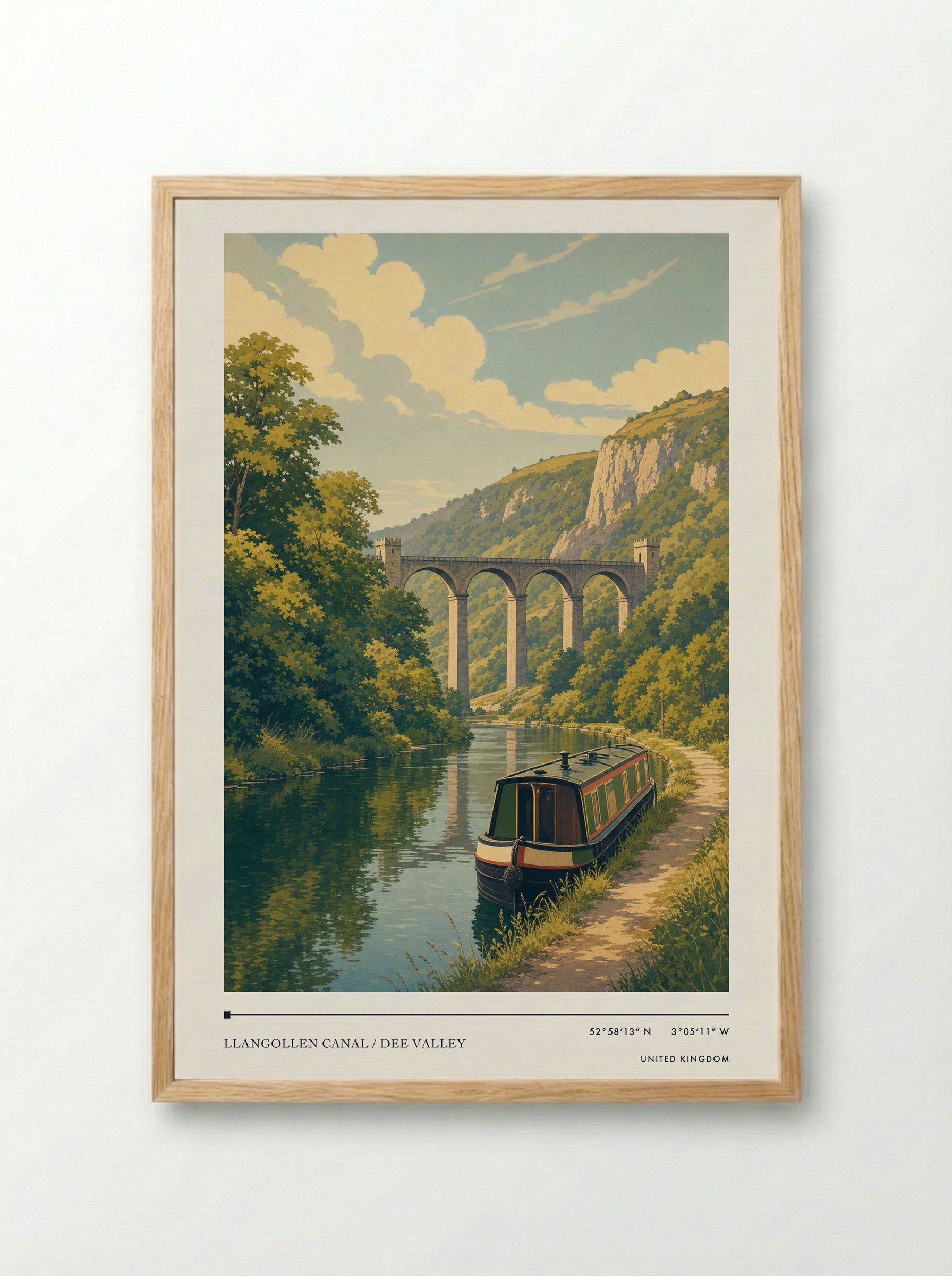 Llangollen Canal / Dee Valley United Kingdom Travel Poster - Framed Print Wood