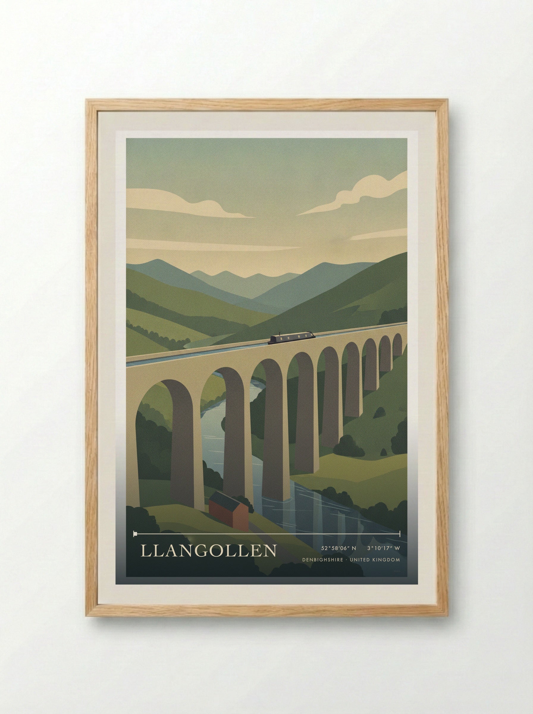 Llangollen Denbighshire United Kingdom Travel Poster - Framed Print Wood