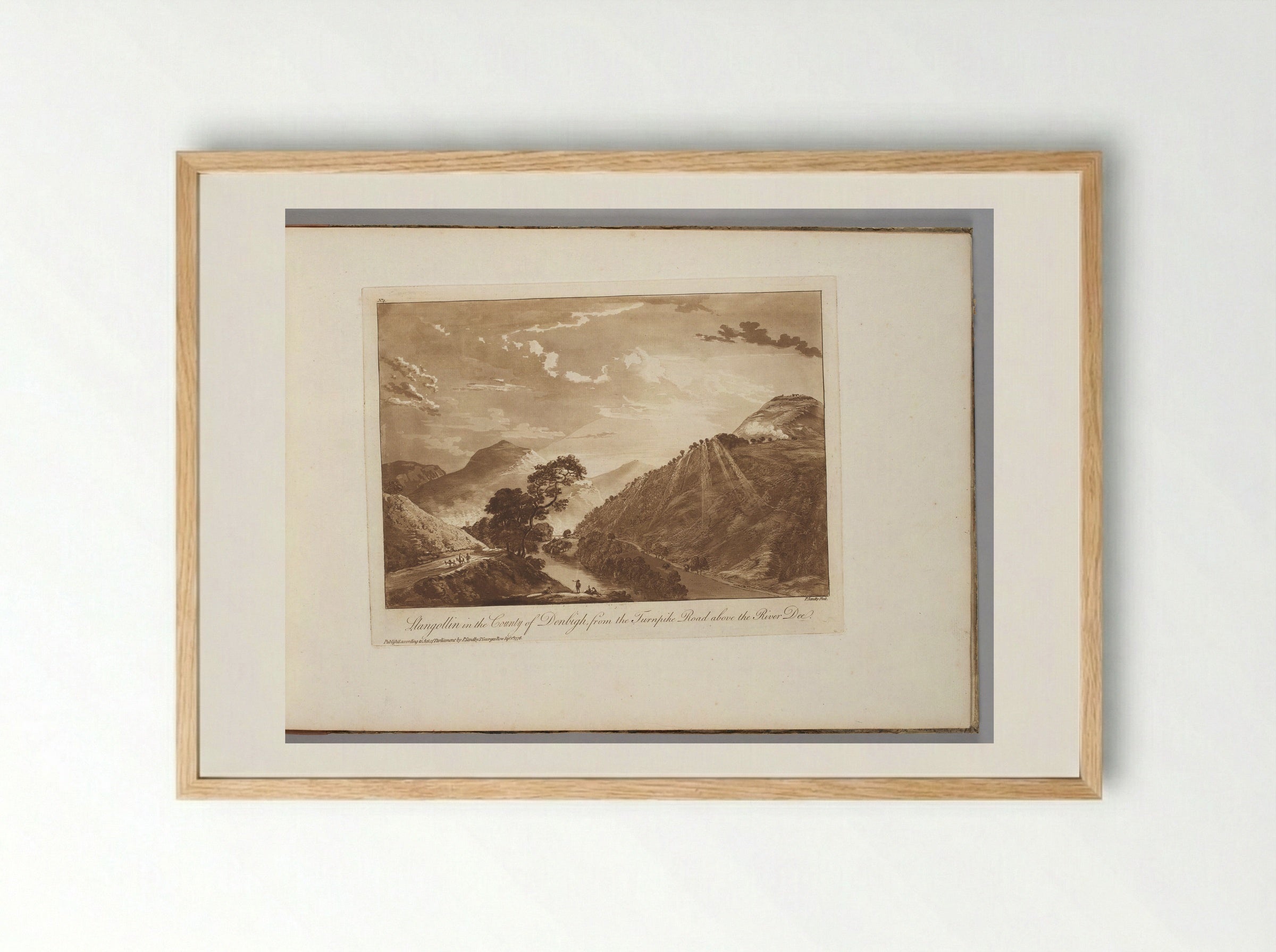 Llangollen in the County of Denbigh, from the Turnpike Road Above the River Dee - Paul Sandby - Framed Print Wood