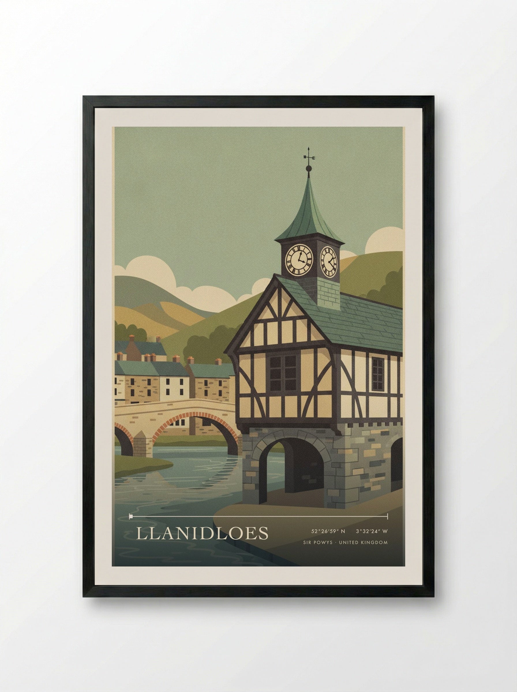 Llanidloes Sir Powys United Kingdom Travel Poster - Framed Print Black