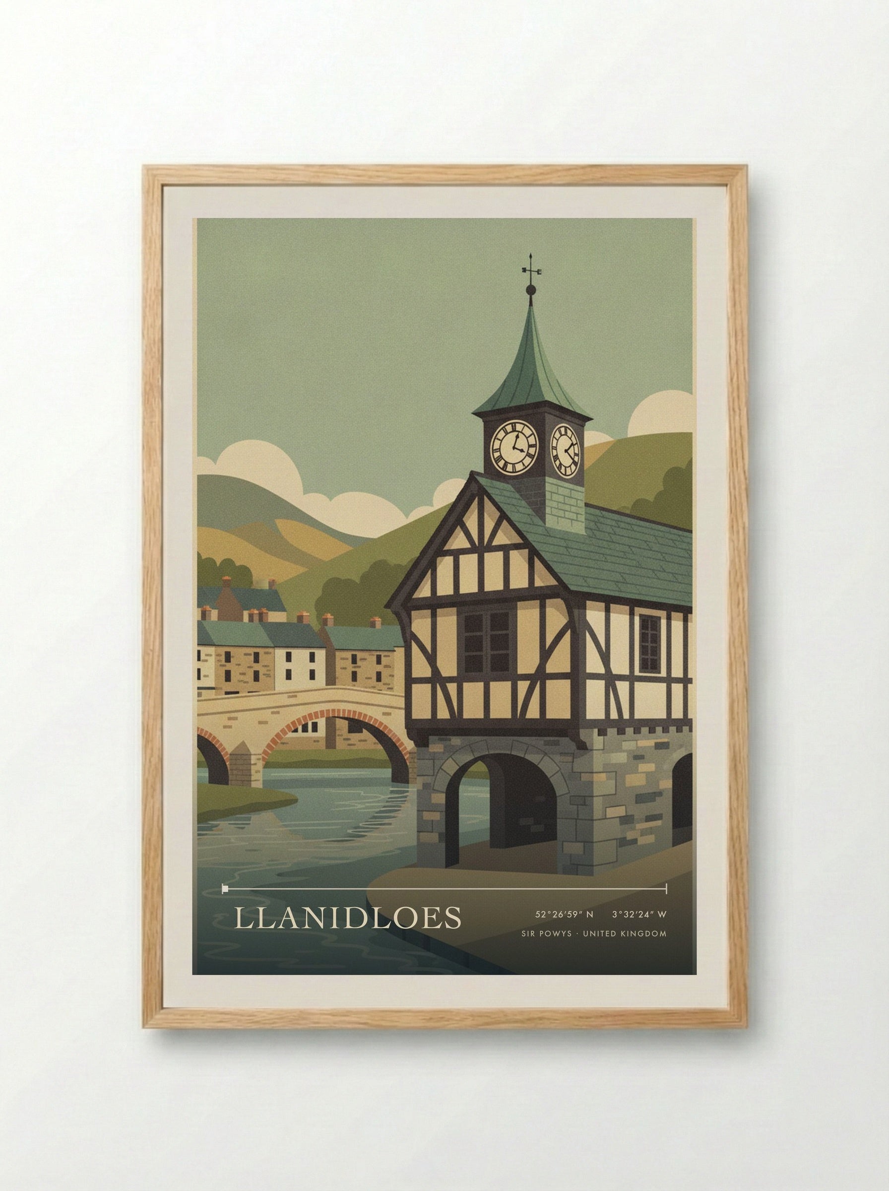Llanidloes Sir Powys United Kingdom Travel Poster - Framed Print Wood