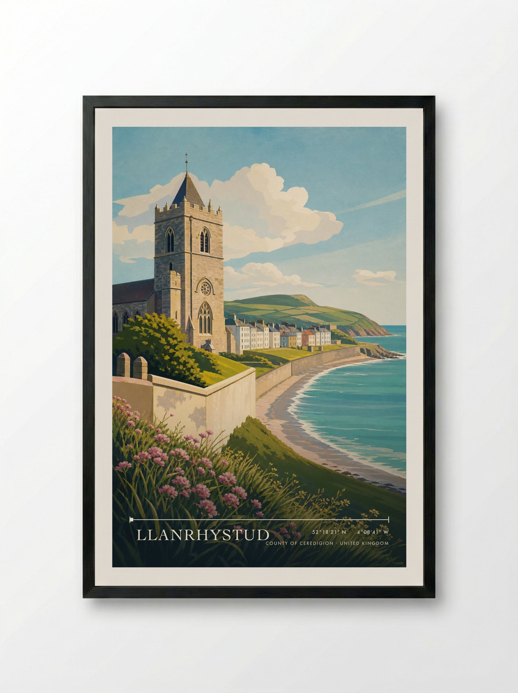 Llanrhystud County of Ceredigion United Kingdom Travel Poster - Framed Print Black