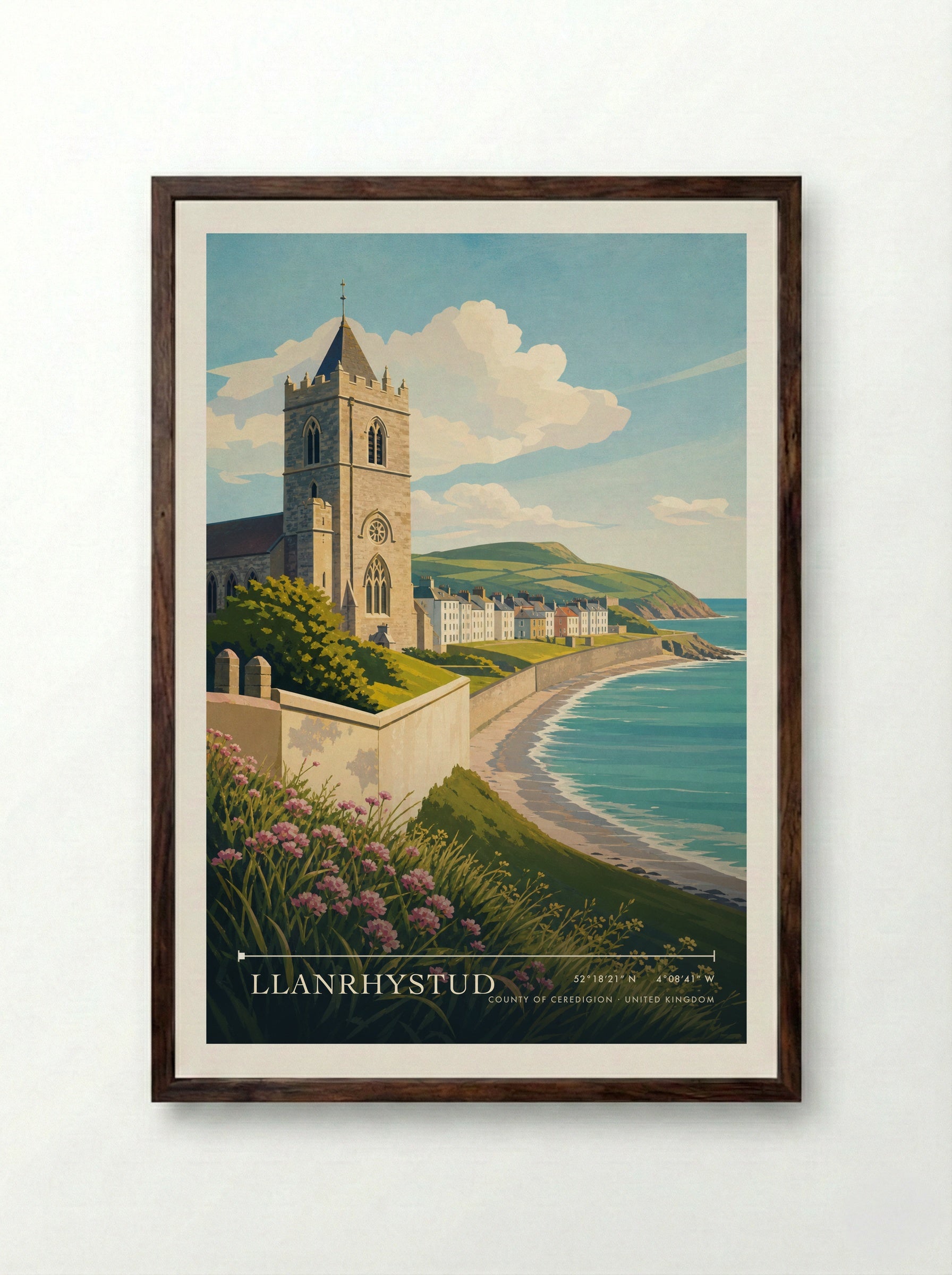 Llanrhystud County of Ceredigion United Kingdom Travel Poster - Framed Print Dark Wood