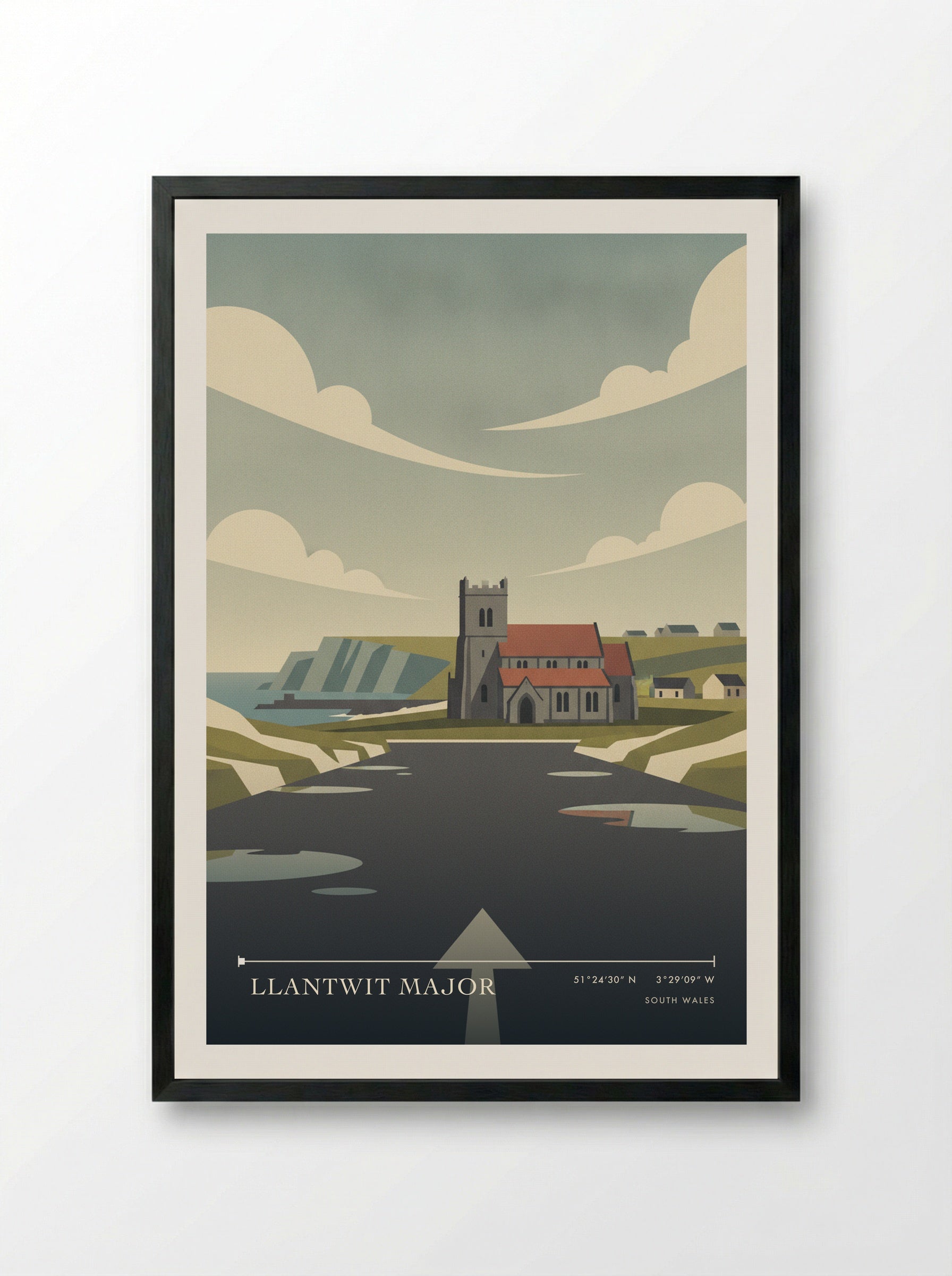 Llantwit Major South Wales Wales Travel Poster - Framed Print Black