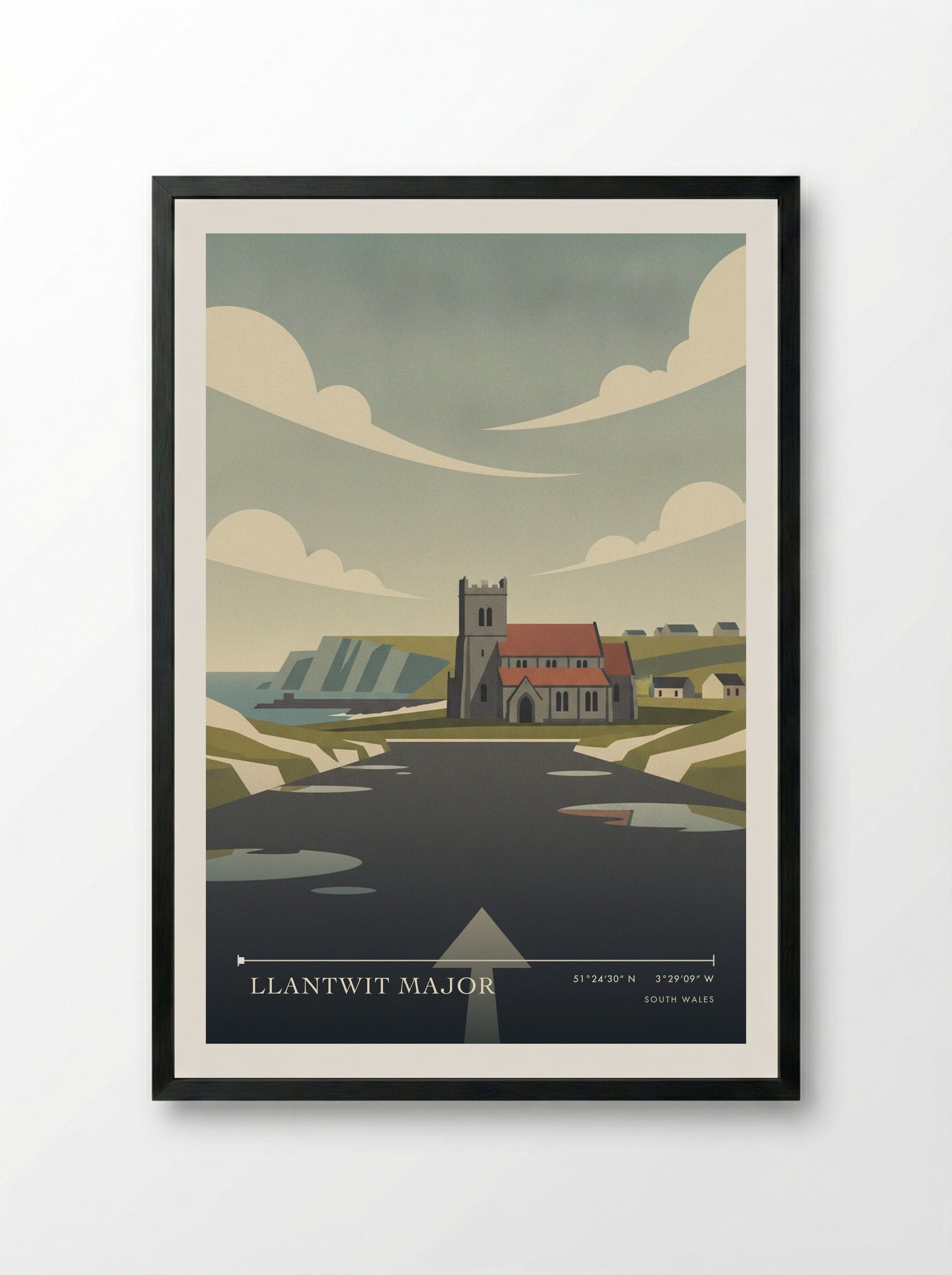 Llantwit Major South Wales Wales Travel Poster - Framed Print Black