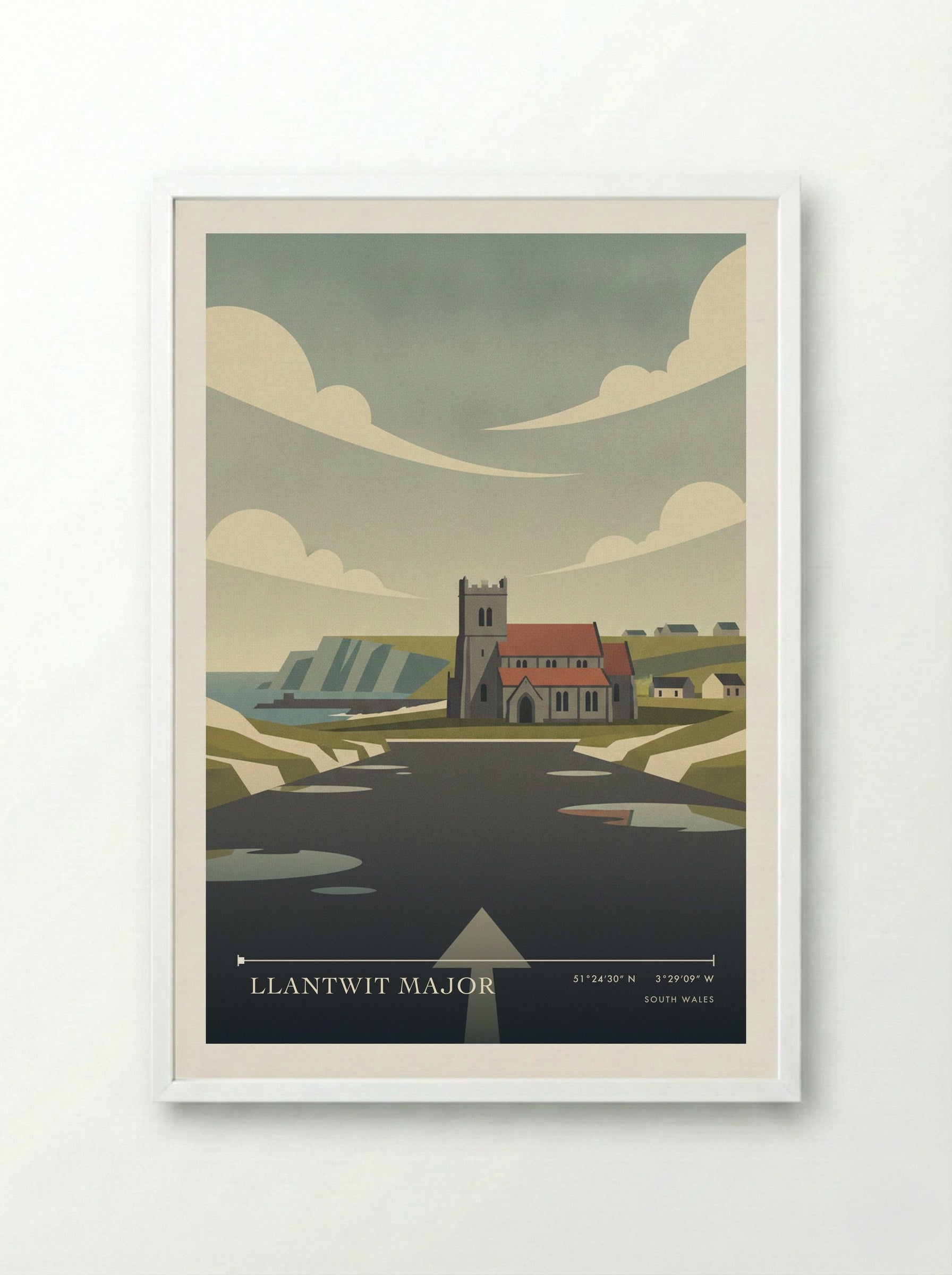 Llantwit Major South Wales Wales Travel Poster - Framed Print White