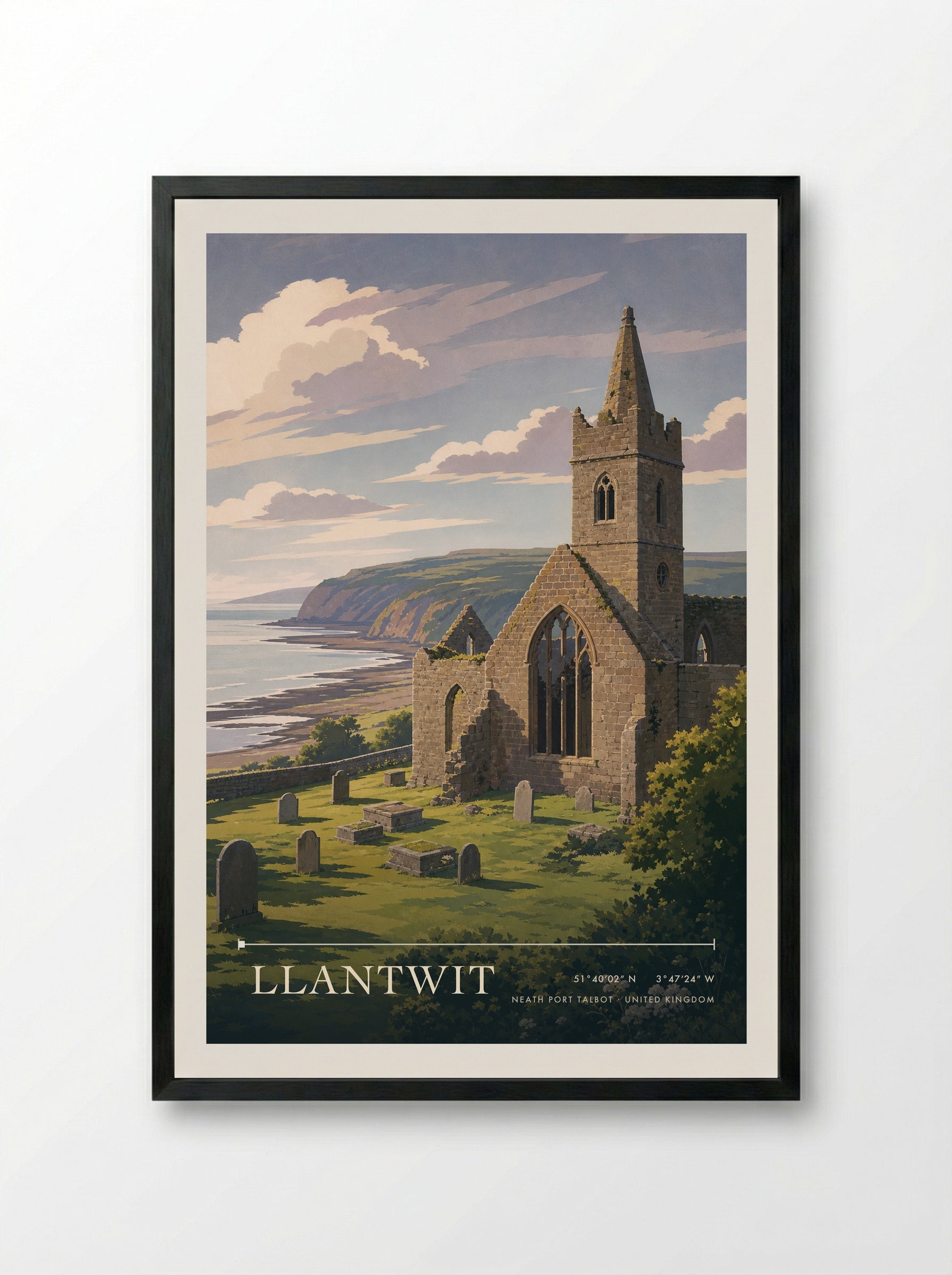 Llantwit Neath Port Talbot United Kingdom Travel Poster - Framed Print Black