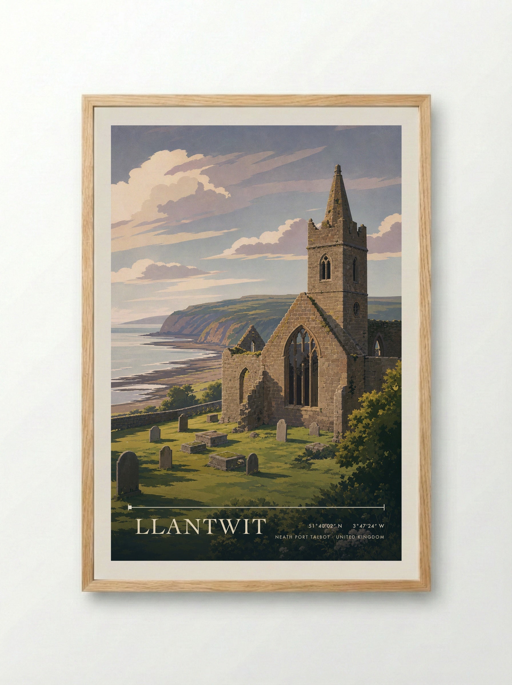 Llantwit Neath Port Talbot United Kingdom Travel Poster - Framed Print Wood