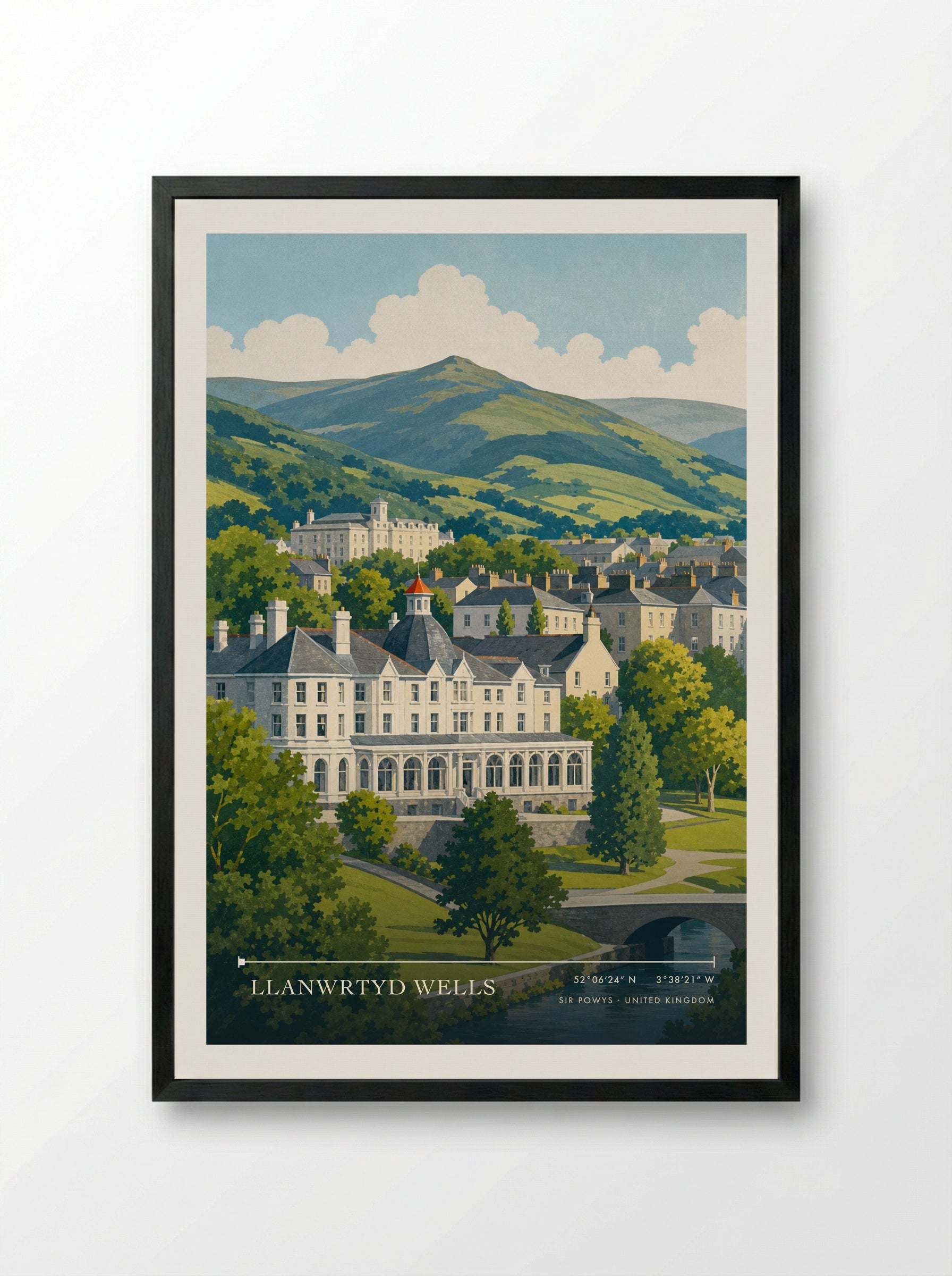 Llanwrtyd Wells Sir Powys United Kingdom Travel Poster - Framed Print Black