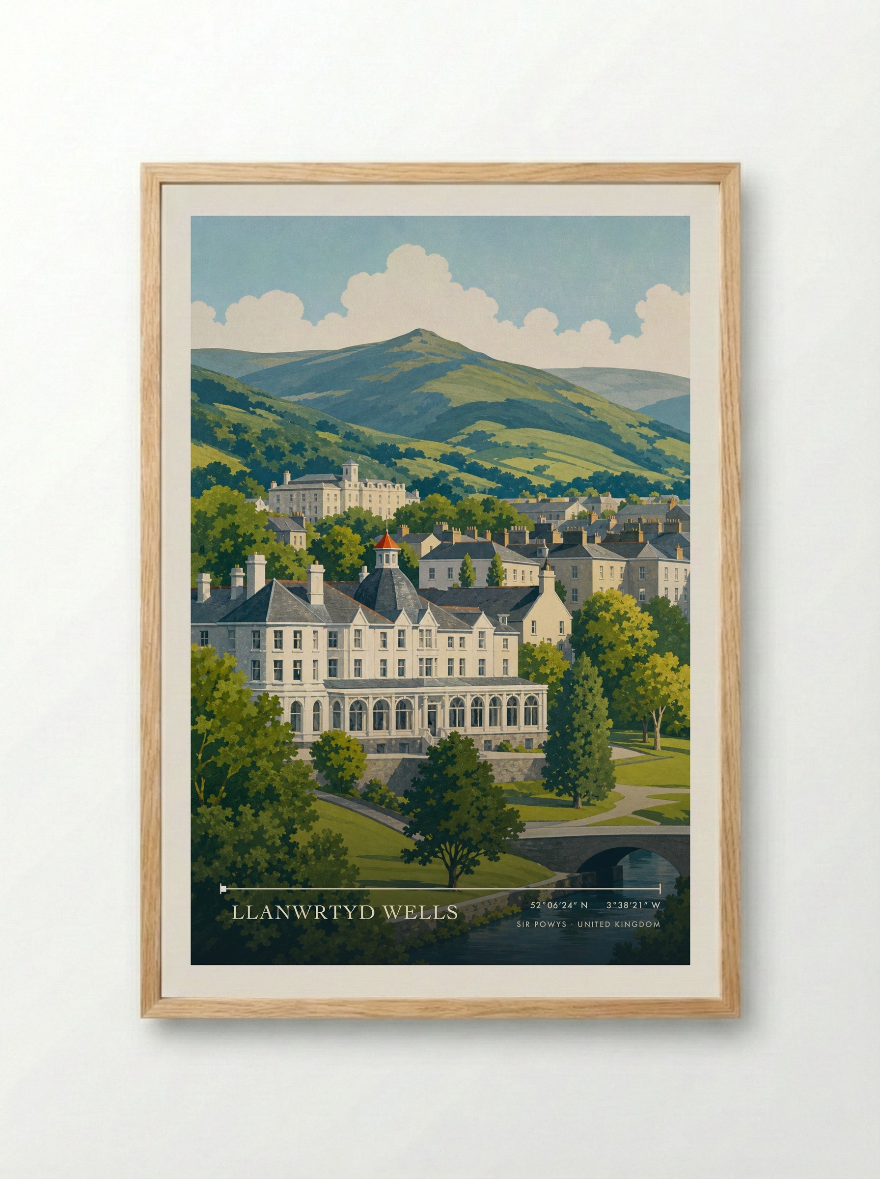 Llanwrtyd Wells Sir Powys United Kingdom Travel Poster - Framed Print Wood