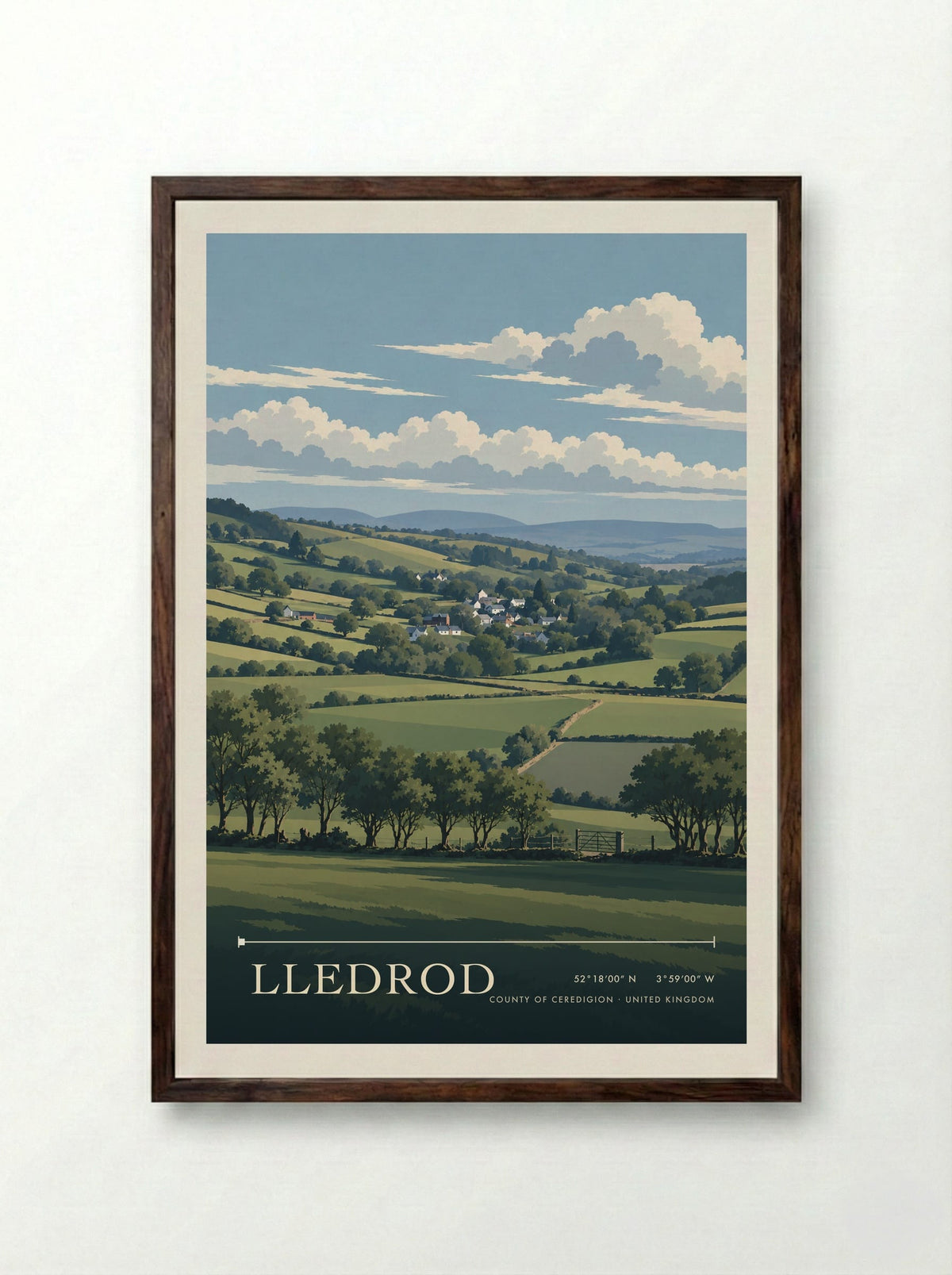 Lledrod, County of Ceredigion | Travel Poster - Framed Print Dark Wood